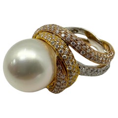 18 Karat Diamant und weißer Perlen-Cocktailring