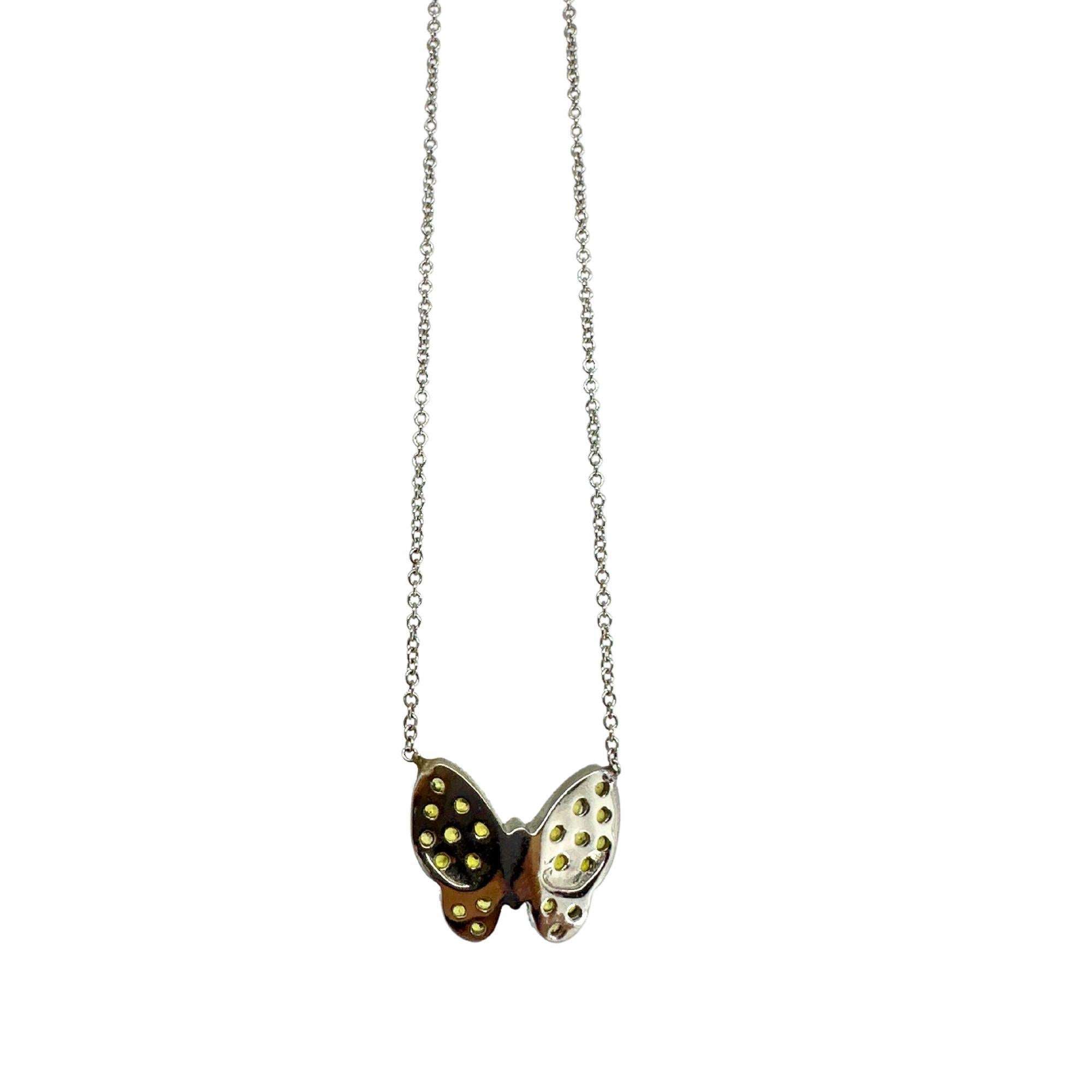 Taille ronde Collier papillon en diamant et saphir jaune 18k en vente