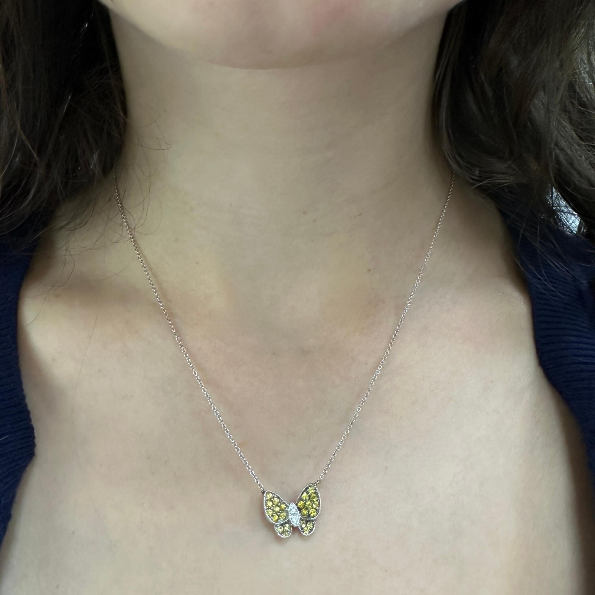 Collier papillon en diamant et saphir jaune 18k Pour femmes en vente