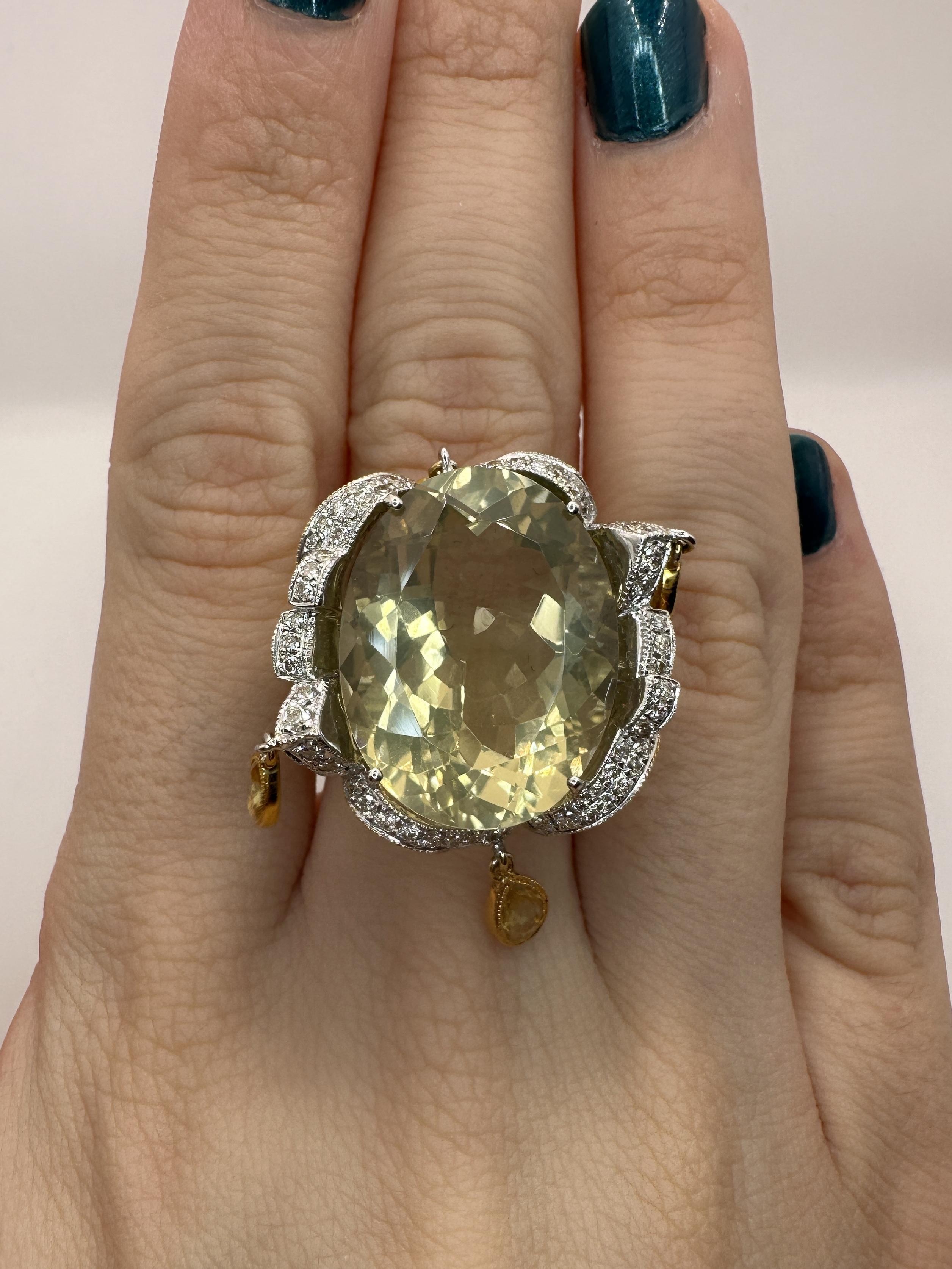 18k Diamond and Yellow Sapphire Cocktail Ring. For Sale 7