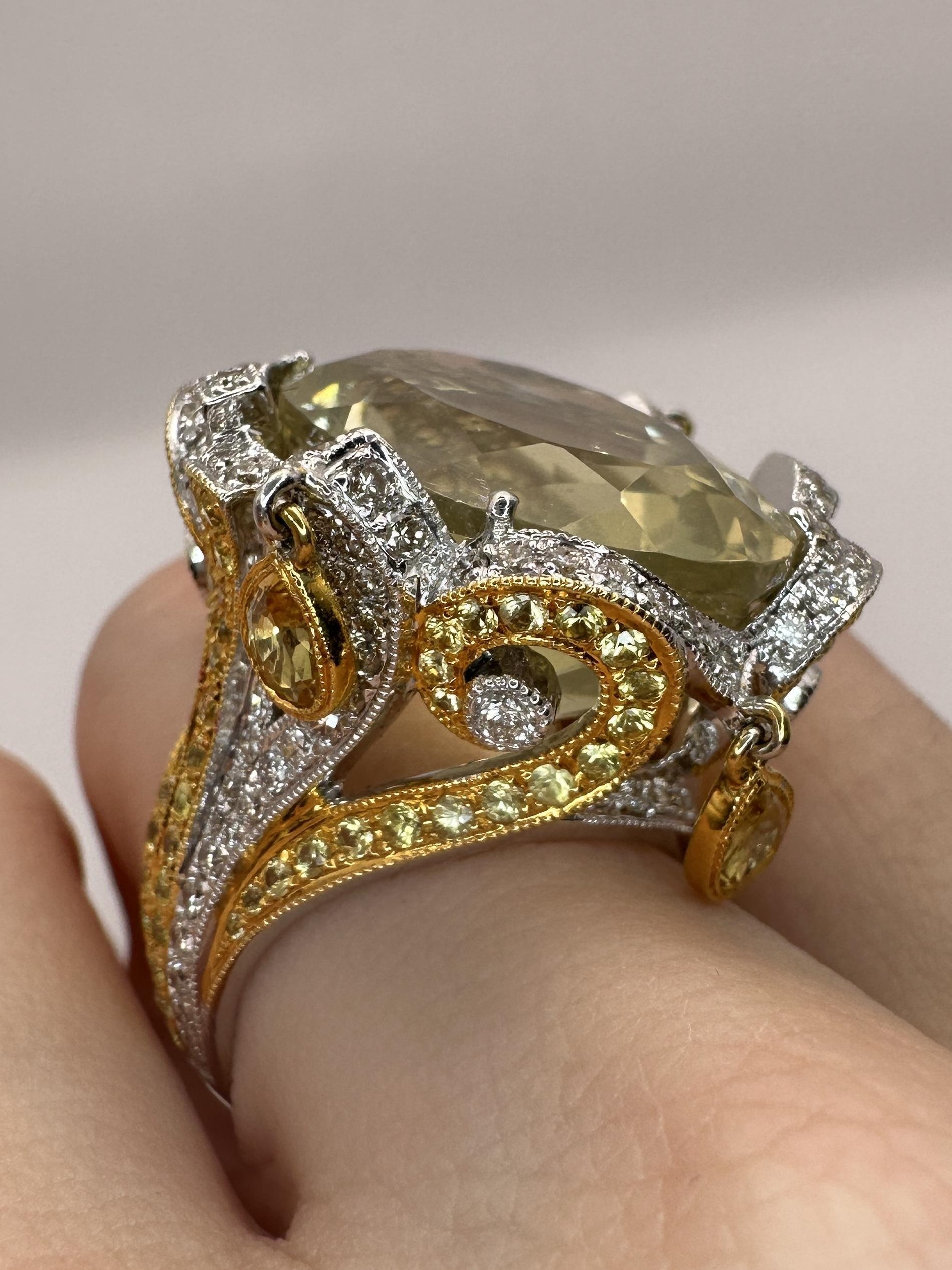 18k Diamond and Yellow Sapphire Cocktail Ring. For Sale 8