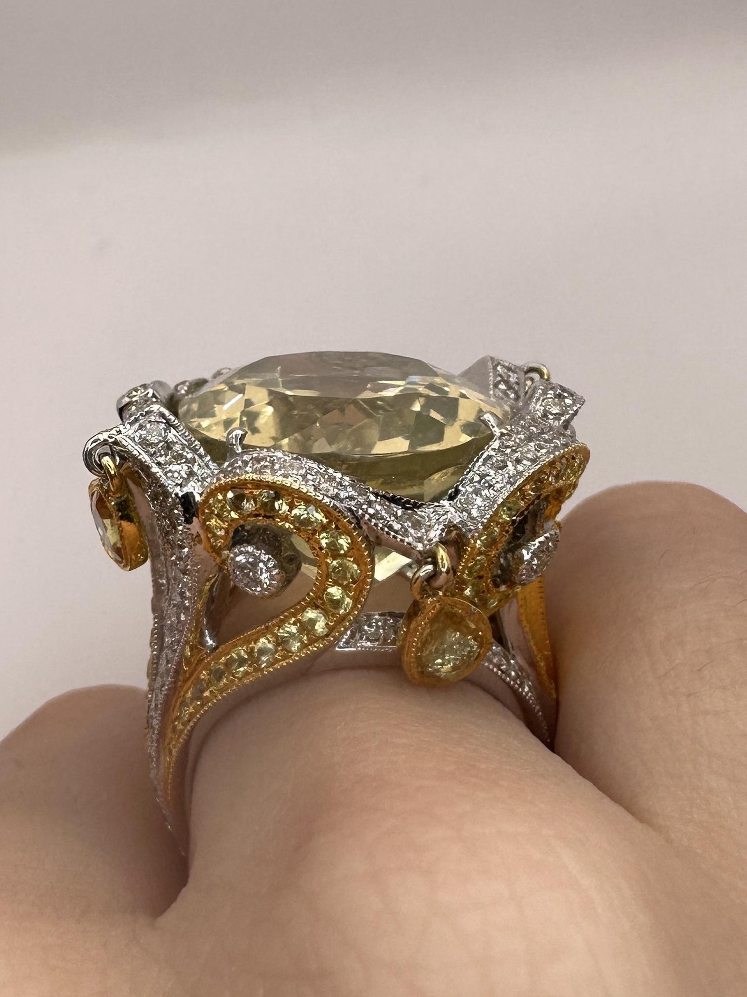 18k Diamond and Yellow Sapphire Cocktail Ring. For Sale 9