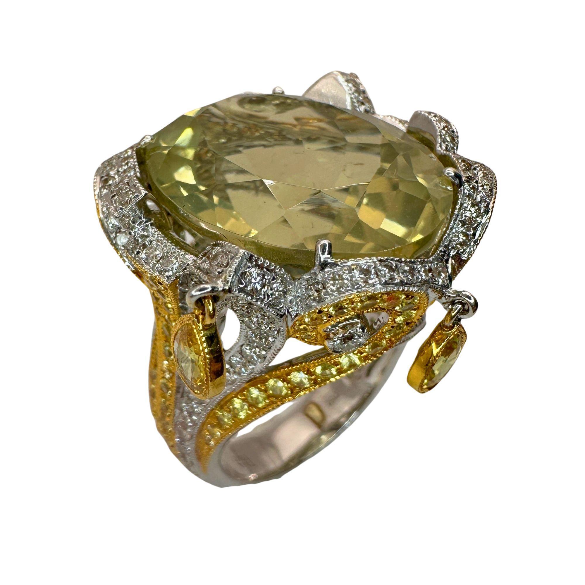 Women's 18k Diamond and Yellow Sapphire Cocktail Ring. For Sale
