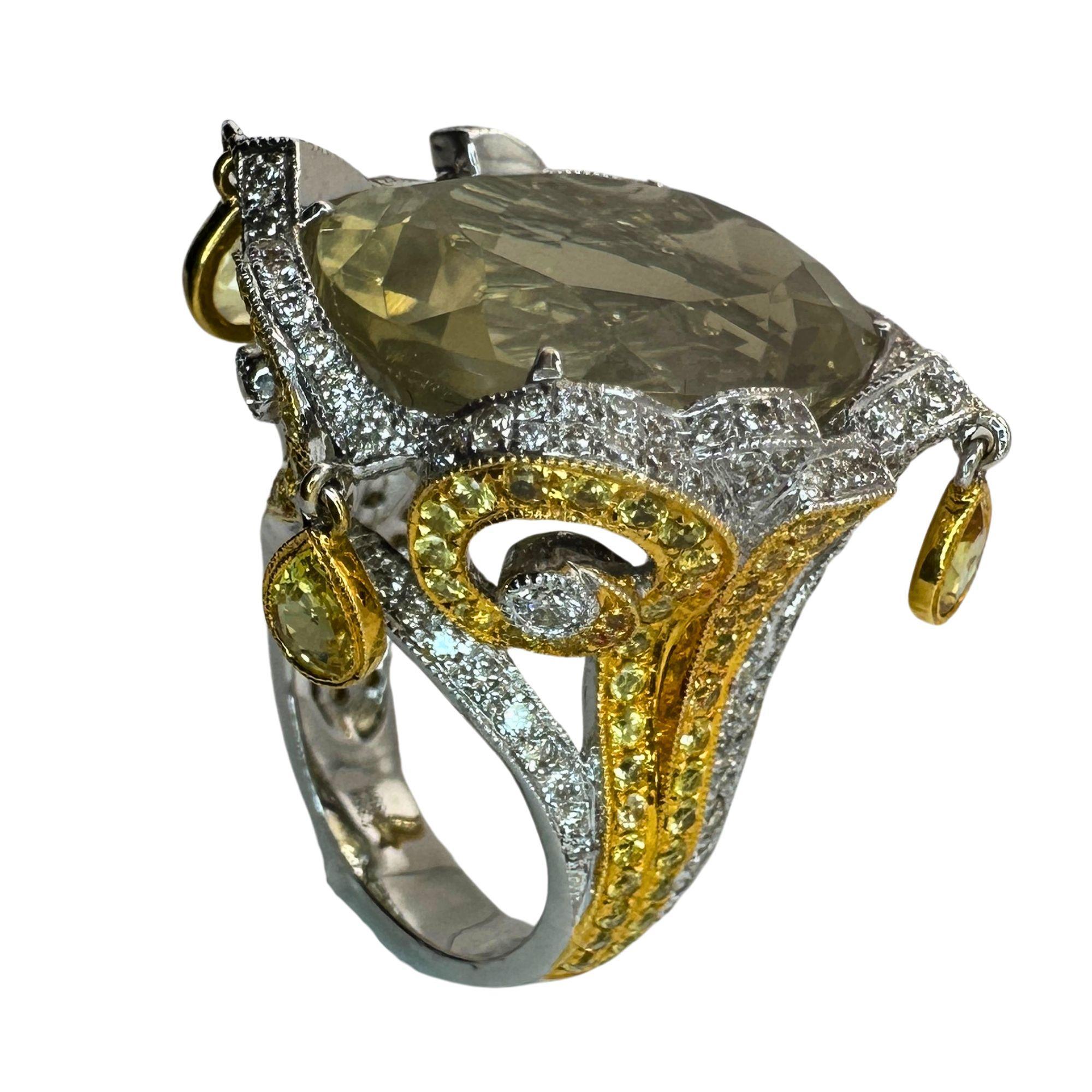 18k Diamond and Yellow Sapphire Cocktail Ring. For Sale 1