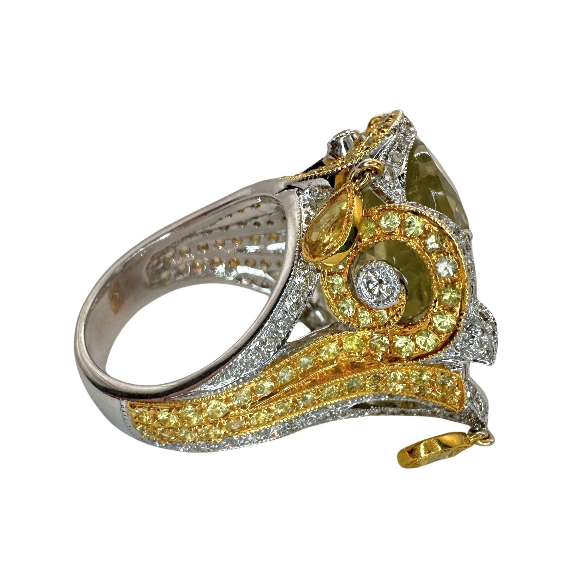 18k Diamond and Yellow Sapphire Cocktail Ring. For Sale 2