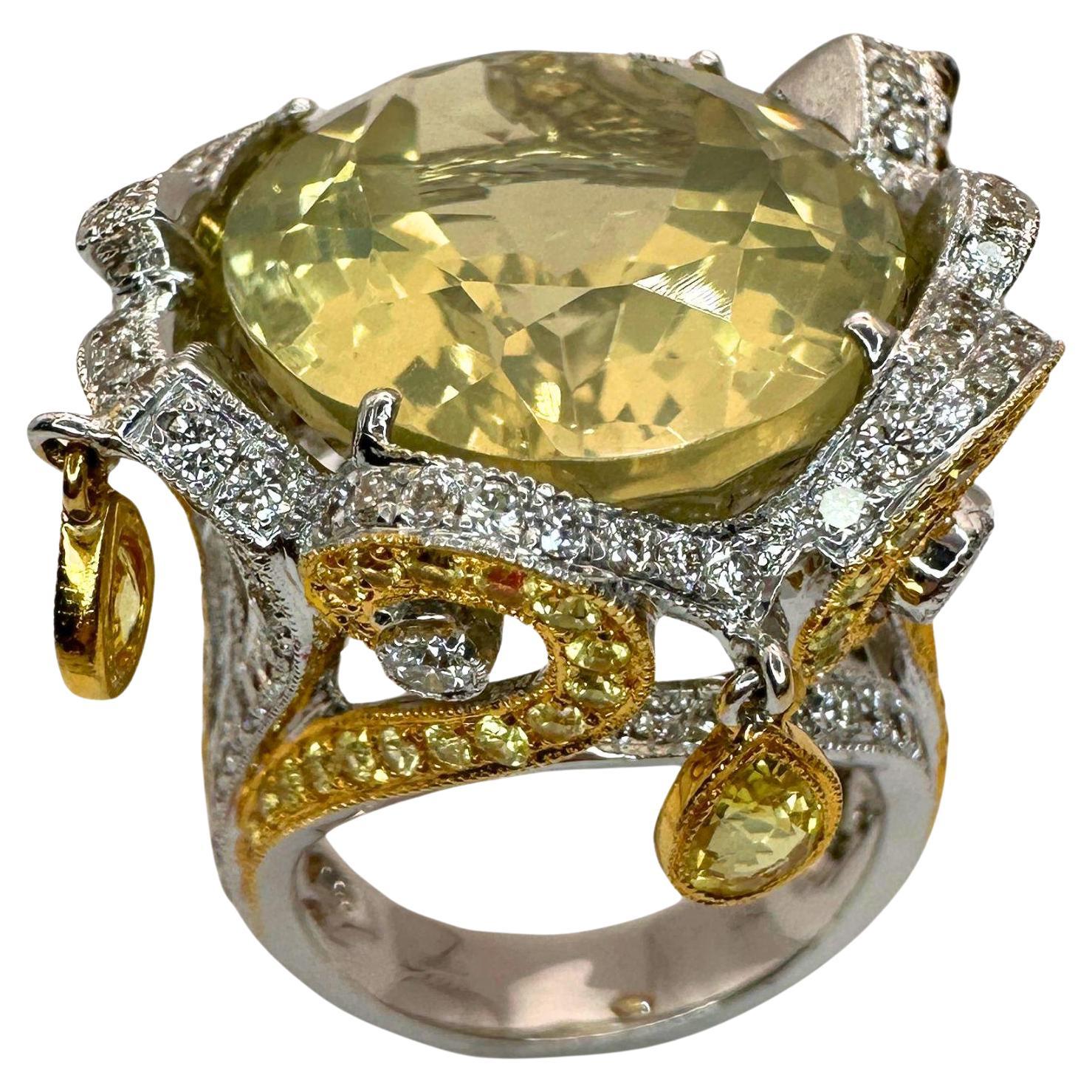18k Diamond and Yellow Sapphire Cocktail Ring. For Sale