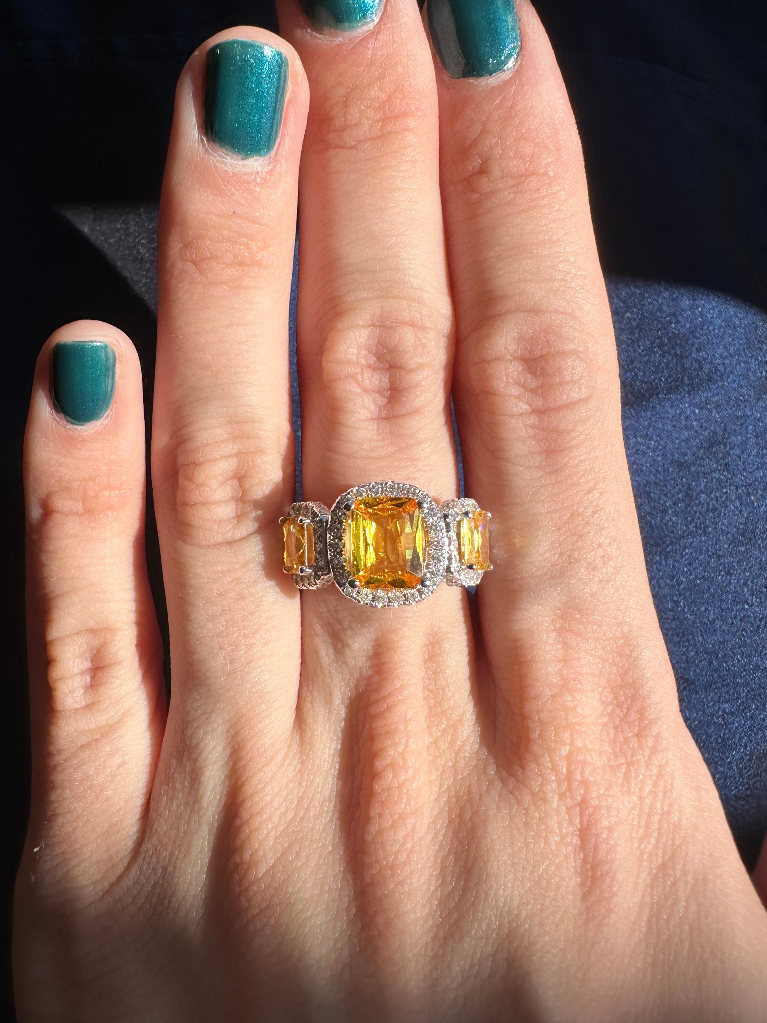 18k Diamond and Yellow Sapphire Three Stone Ring For Sale 5