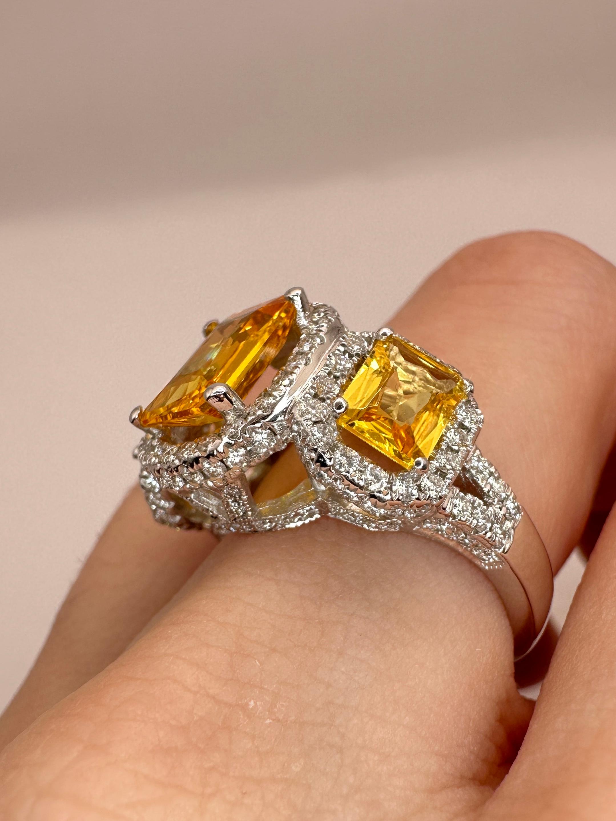 18k Diamond and Yellow Sapphire Three Stone Ring For Sale 6