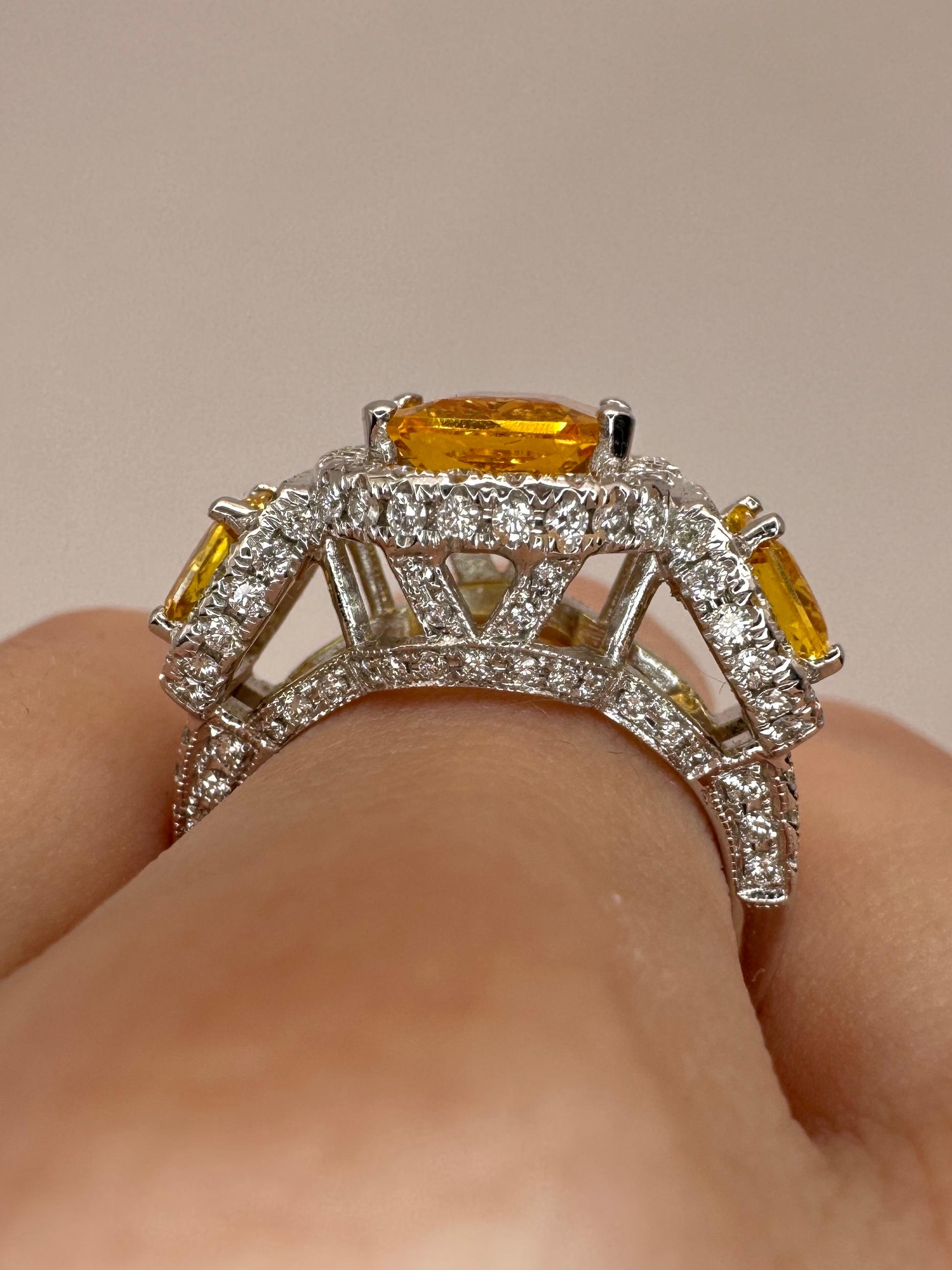 18k Diamond and Yellow Sapphire Three Stone Ring For Sale 7
