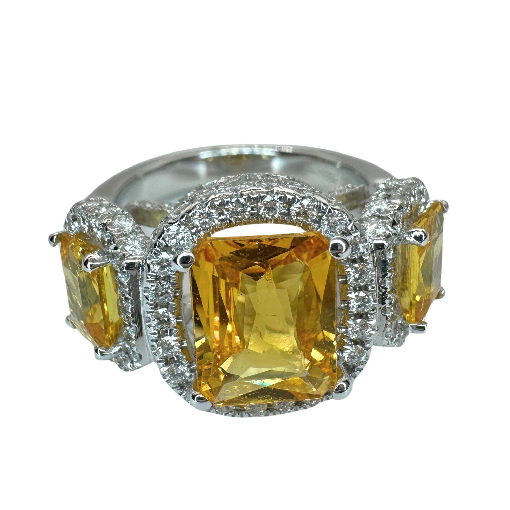 Women's 18k Diamond and Yellow Sapphire Three Stone Ring For Sale