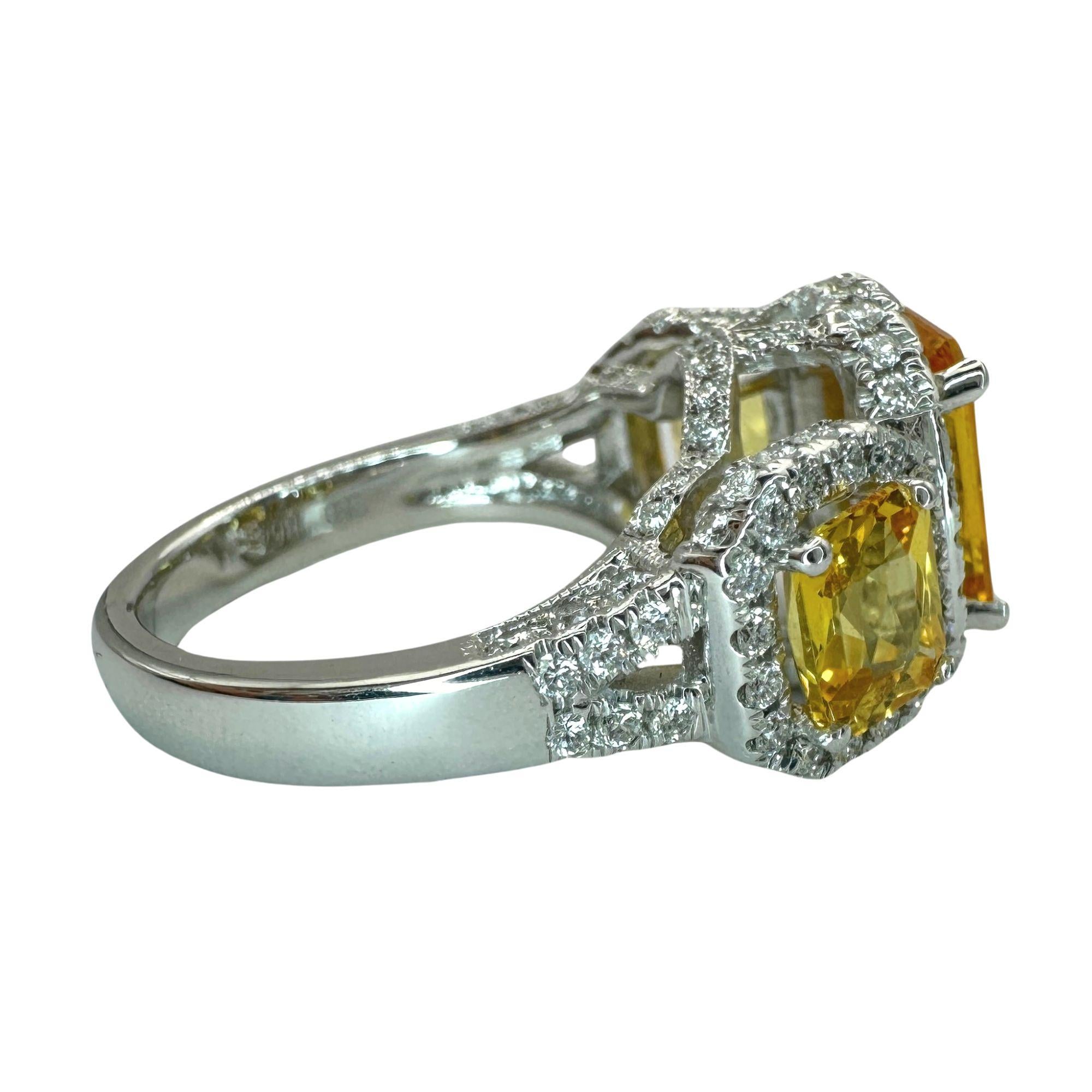 18k Diamond and Yellow Sapphire Three Stone Ring For Sale 2