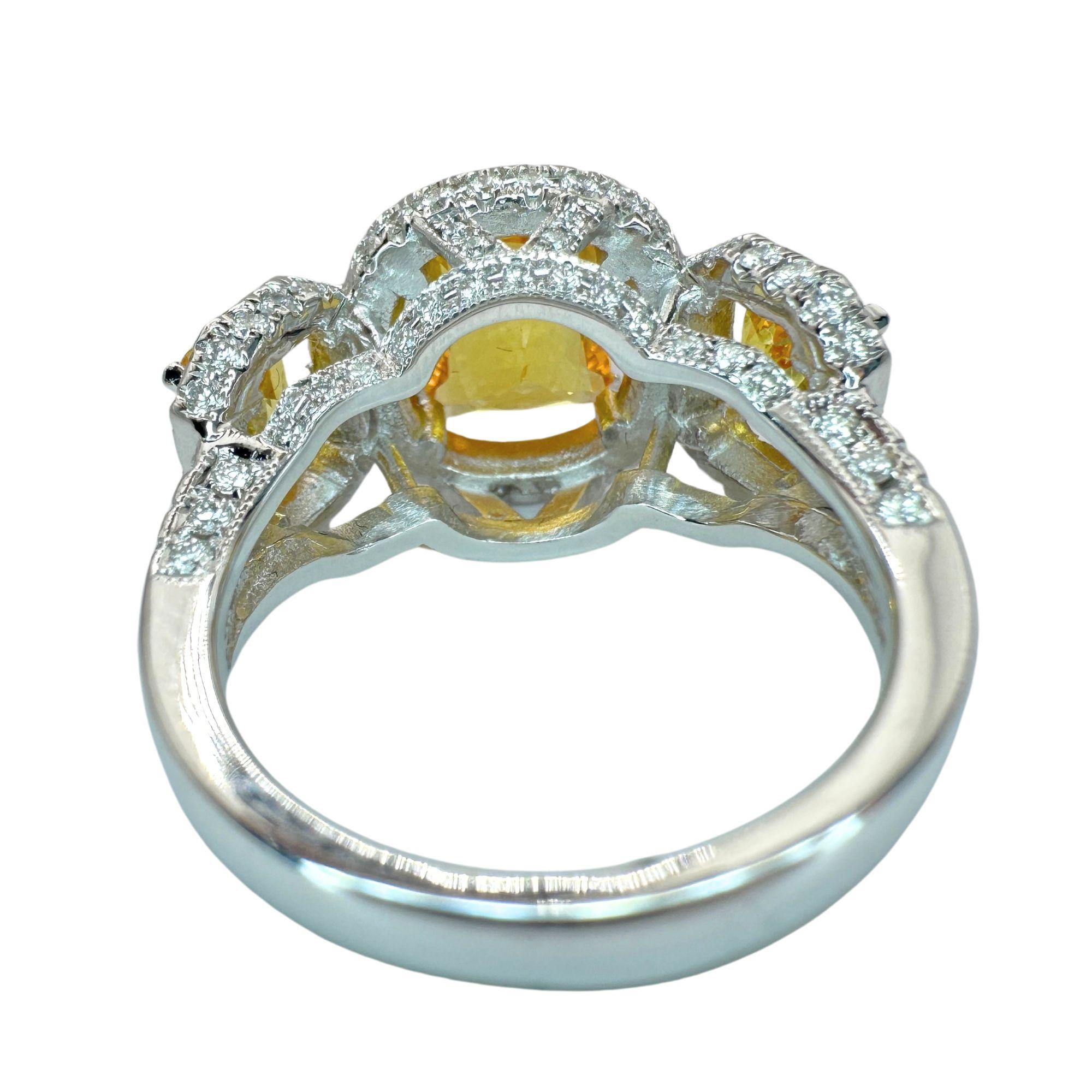 18k Diamond and Yellow Sapphire Three Stone Ring For Sale 3