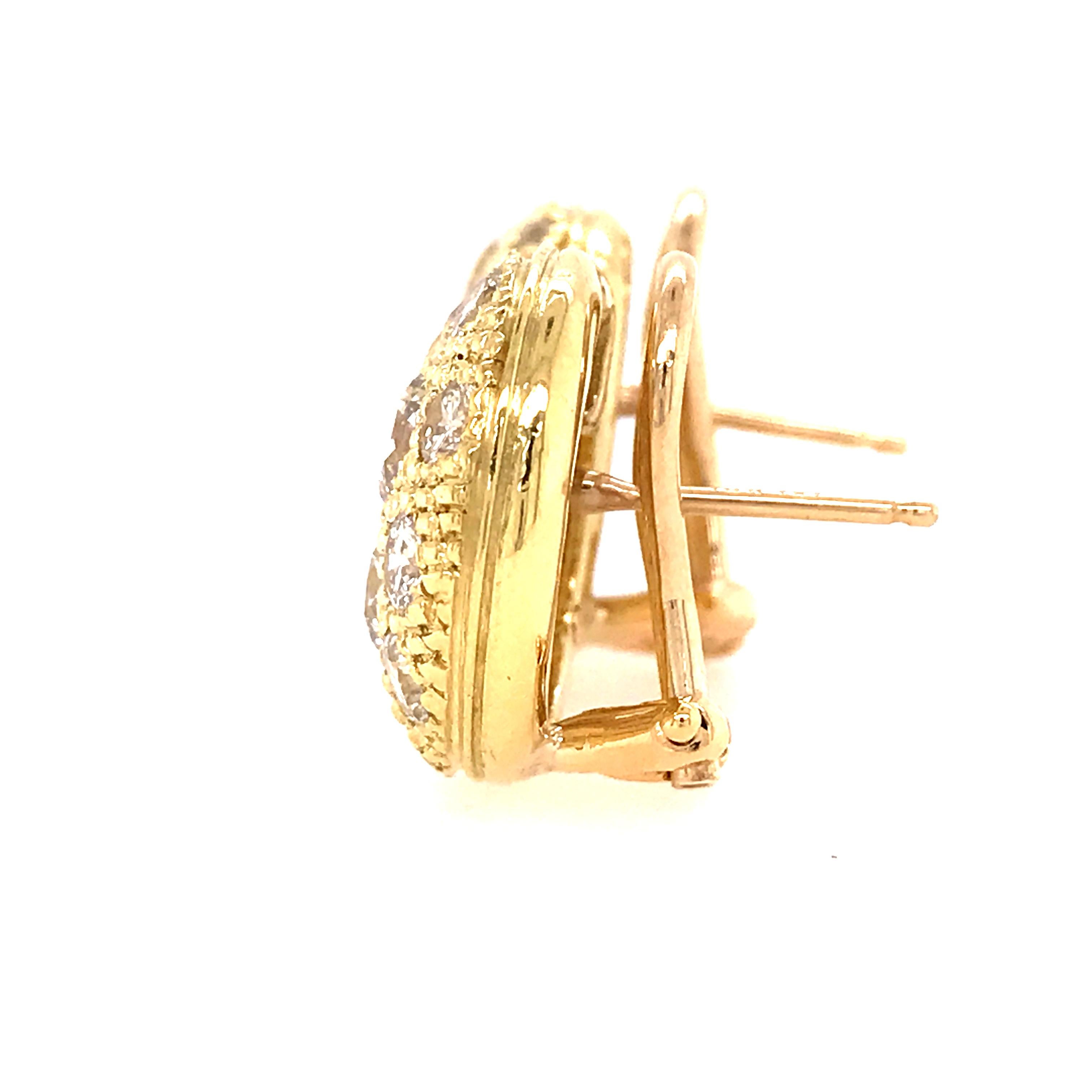 Round Cut 18 Karat Diamond Button Earrings with Milligrain Yellow Gold