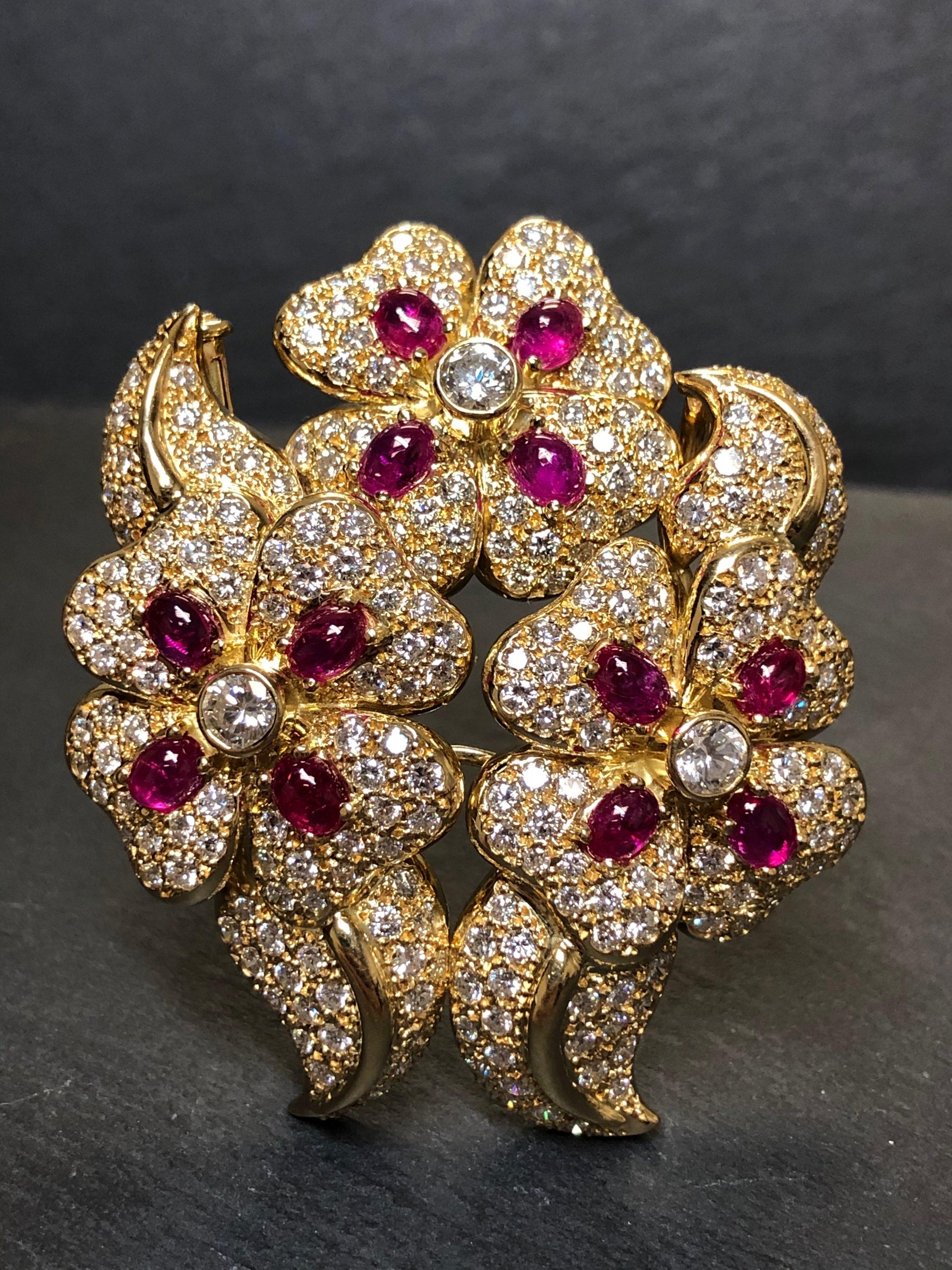Contemporary 18K Diamond Cabochon Ruby Scatter Pin For Sale