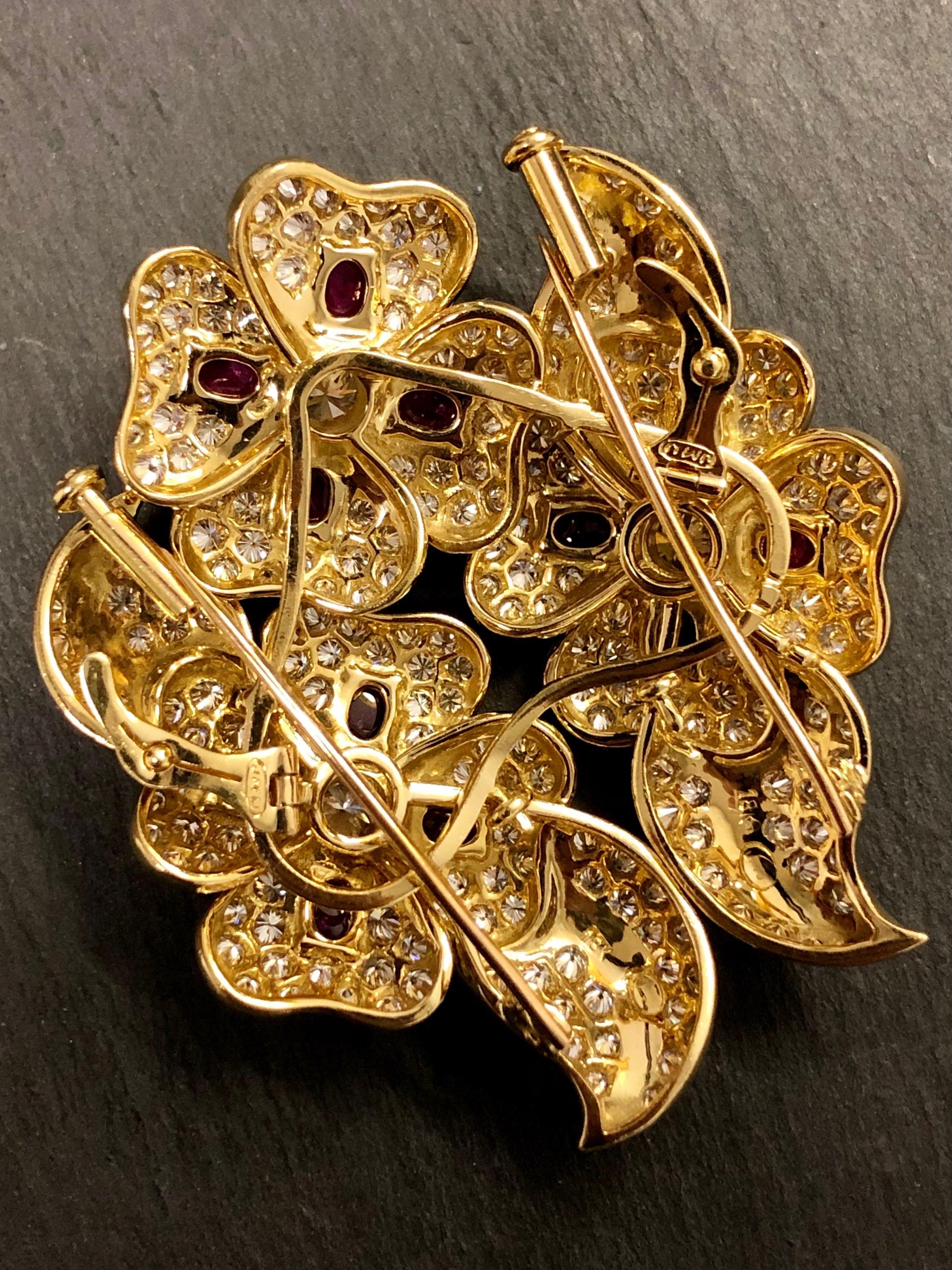 Women's or Men's 18K Diamond Cabochon Ruby Scatter Pin For Sale