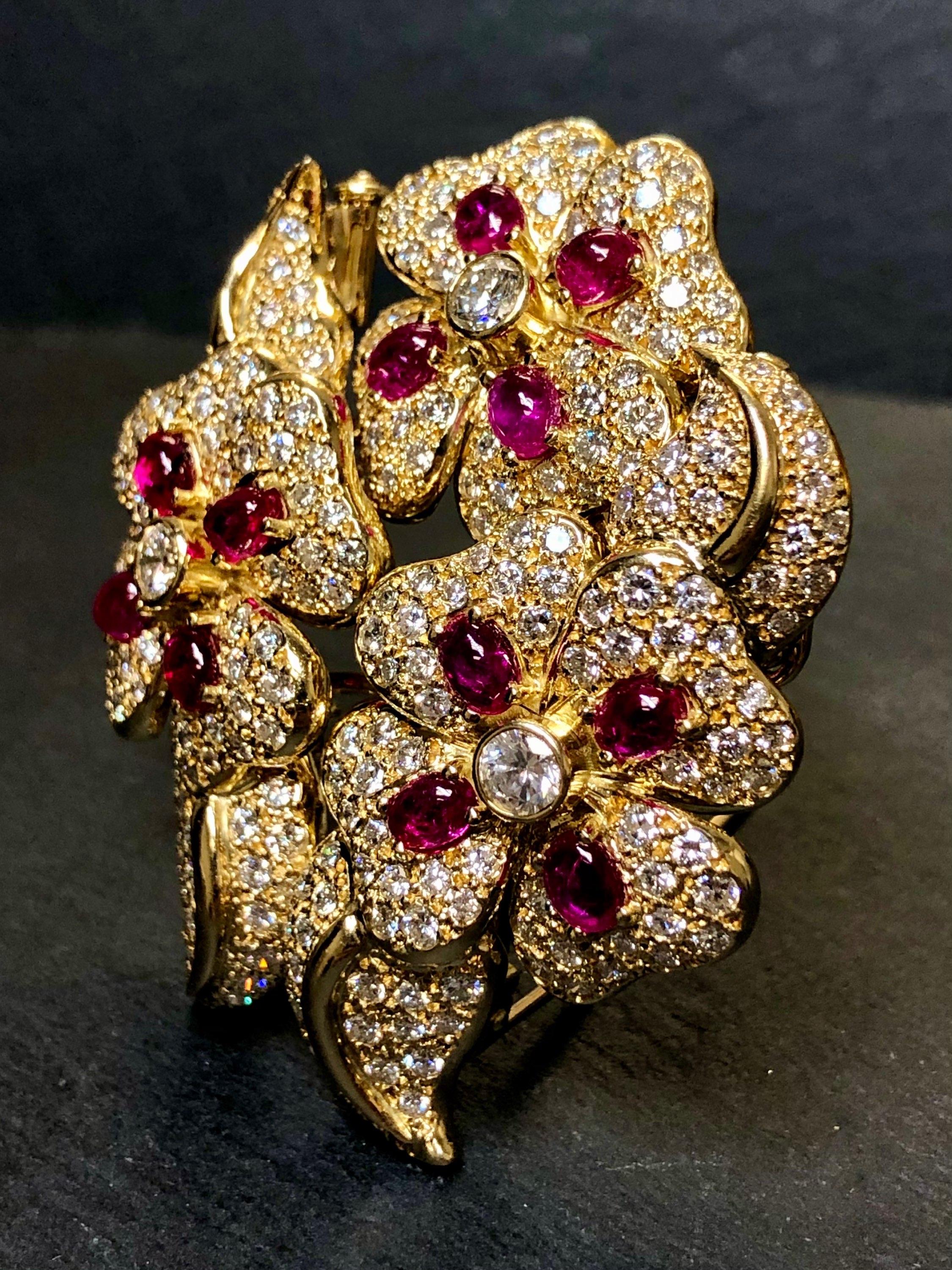 18K Diamond Cabochon Ruby Scatter Pin For Sale 3