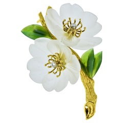 Carved Rock Crystal, Nephrite &Diamond Lily-Of-The-Valley Brooch at ...