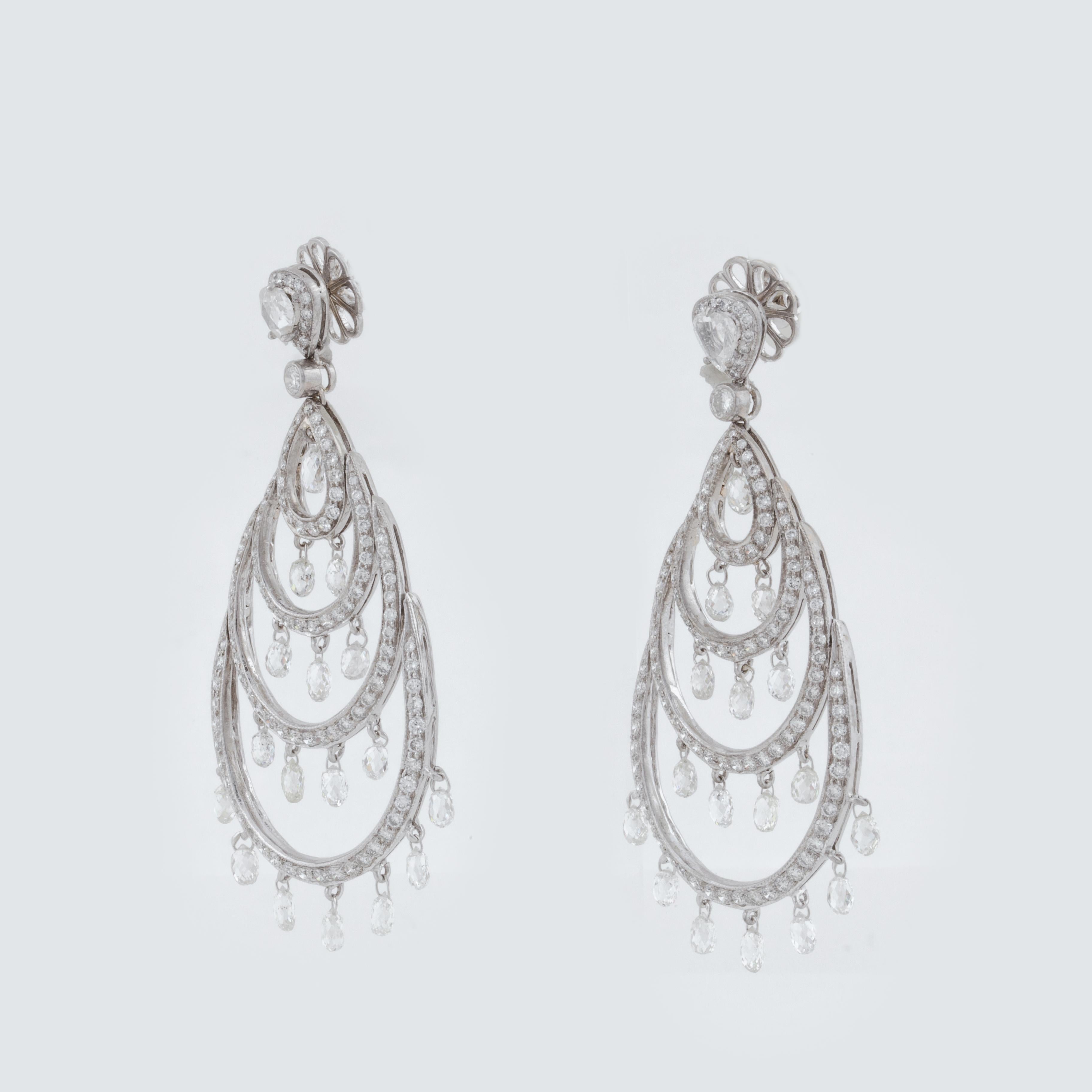 Mixed Cut 18K White Gold Diamond Chandelier Earrings For Sale