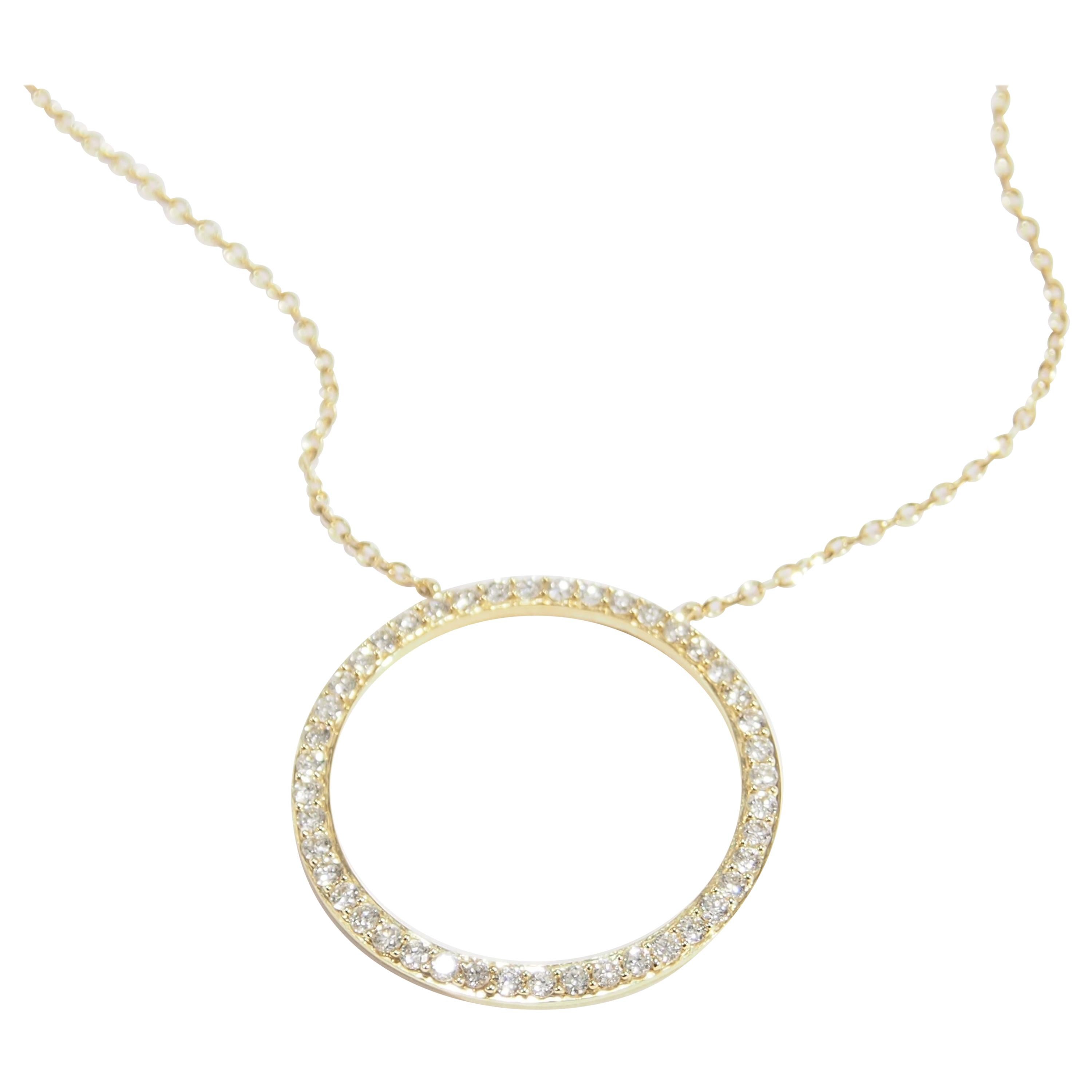 18 Karat Diamond Circle Pendant Necklace Yellow Gold For Sale