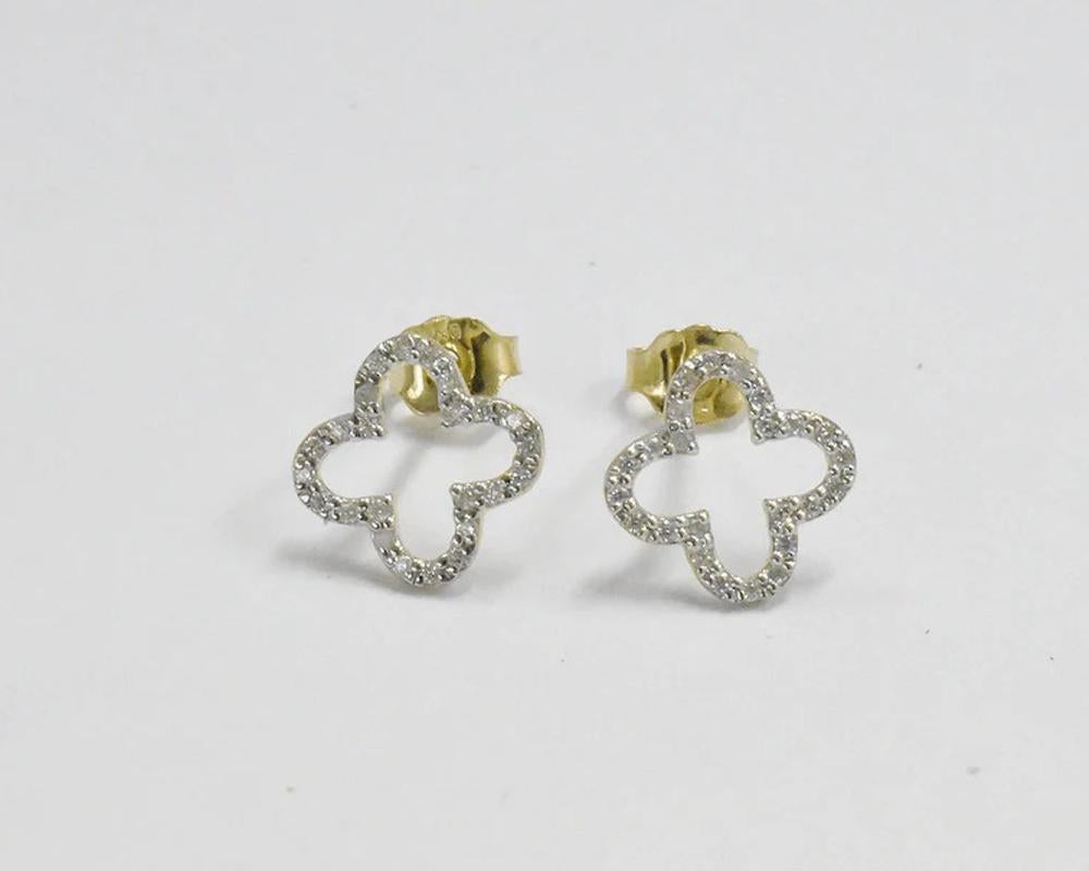 18k Gold Diamant-Klee-Ohrstecker Glcksklee-Ohrringe (Moderne) im Angebot