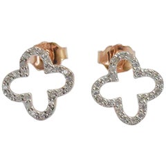 18k Diamond Clover Stud Earrings Lucky Clover Earrings