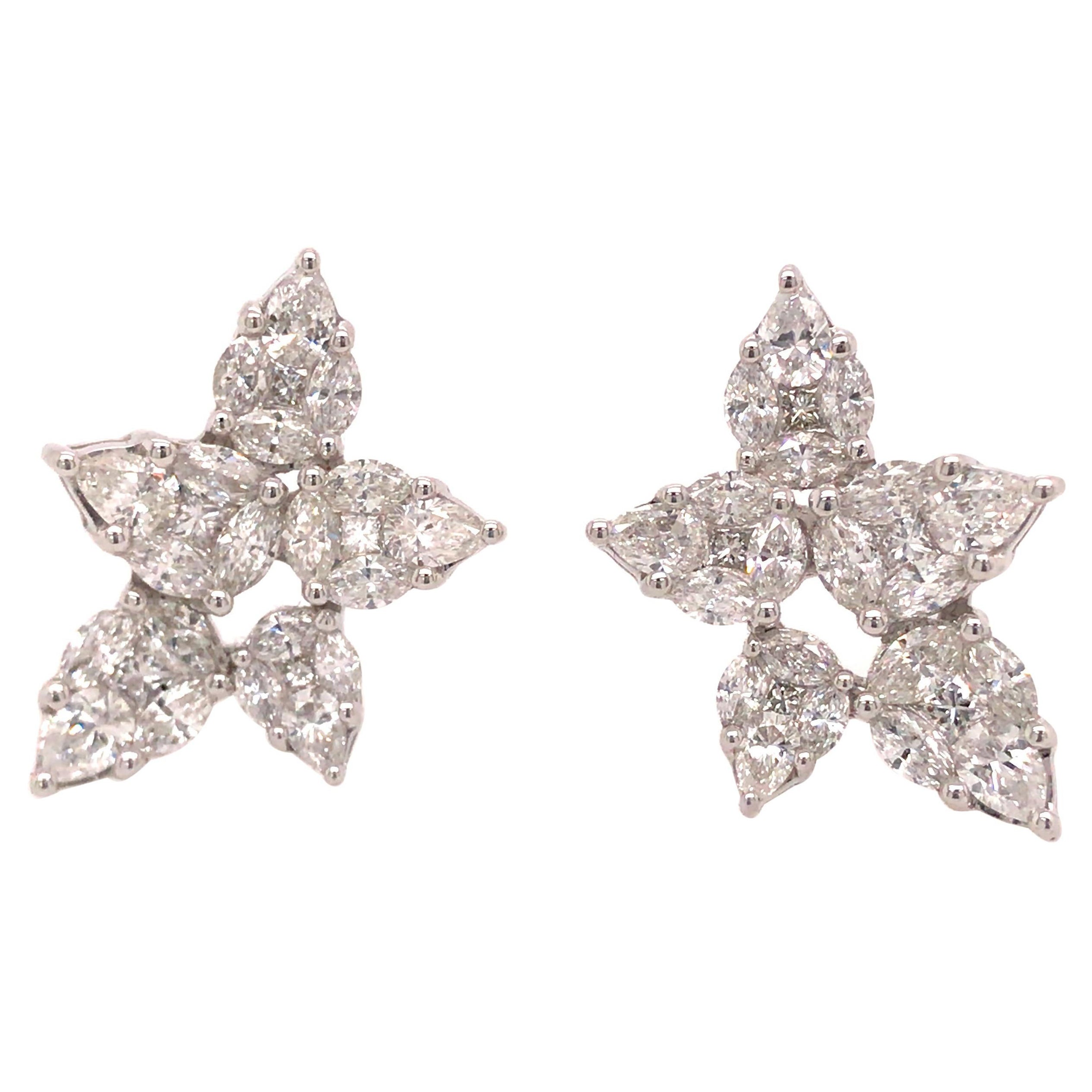 Marquise, Round and Pear Shaped Diamond Cluster Earrings For Sale at ...