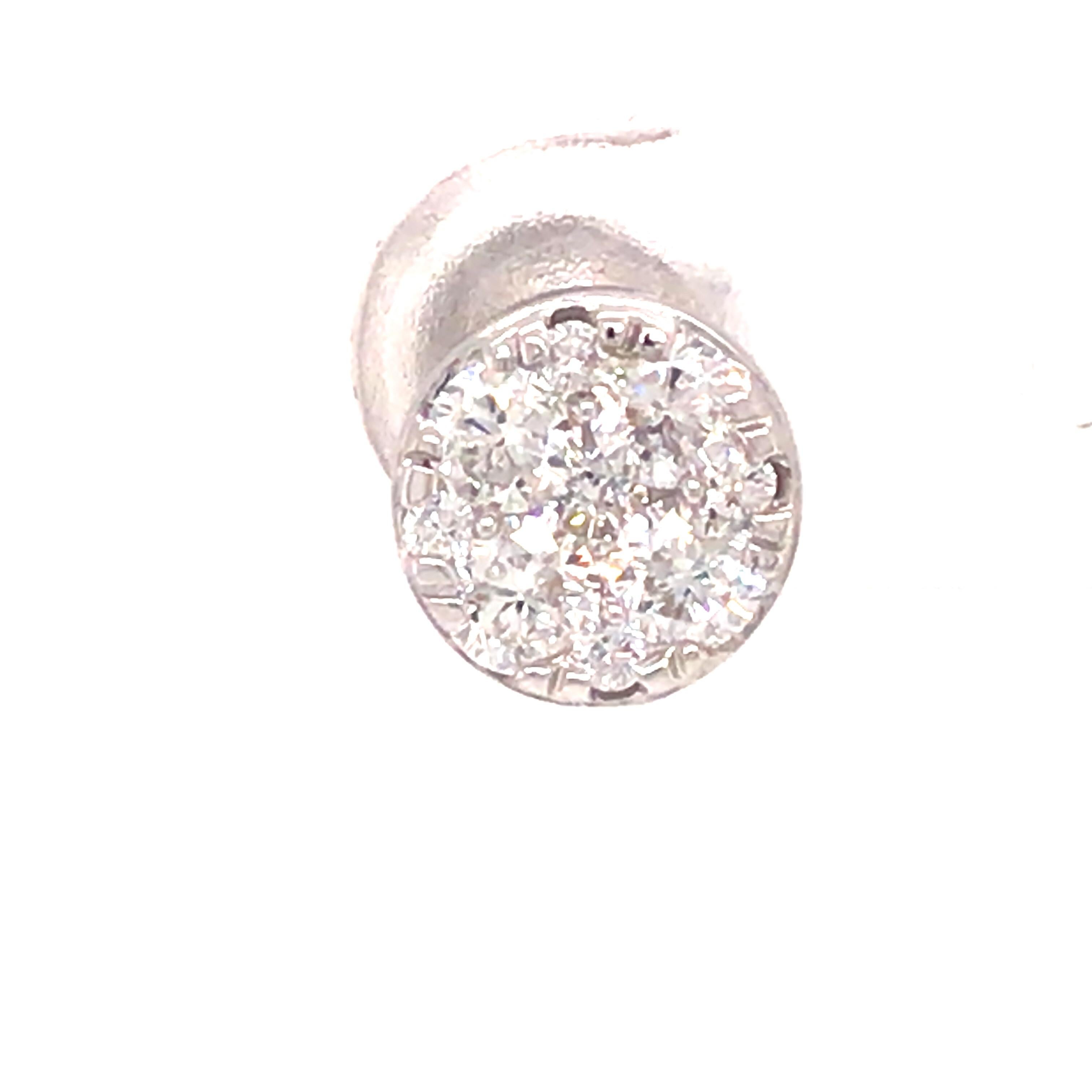 Round Cut 18K Diamond Cluster Earrings White Gold For Sale