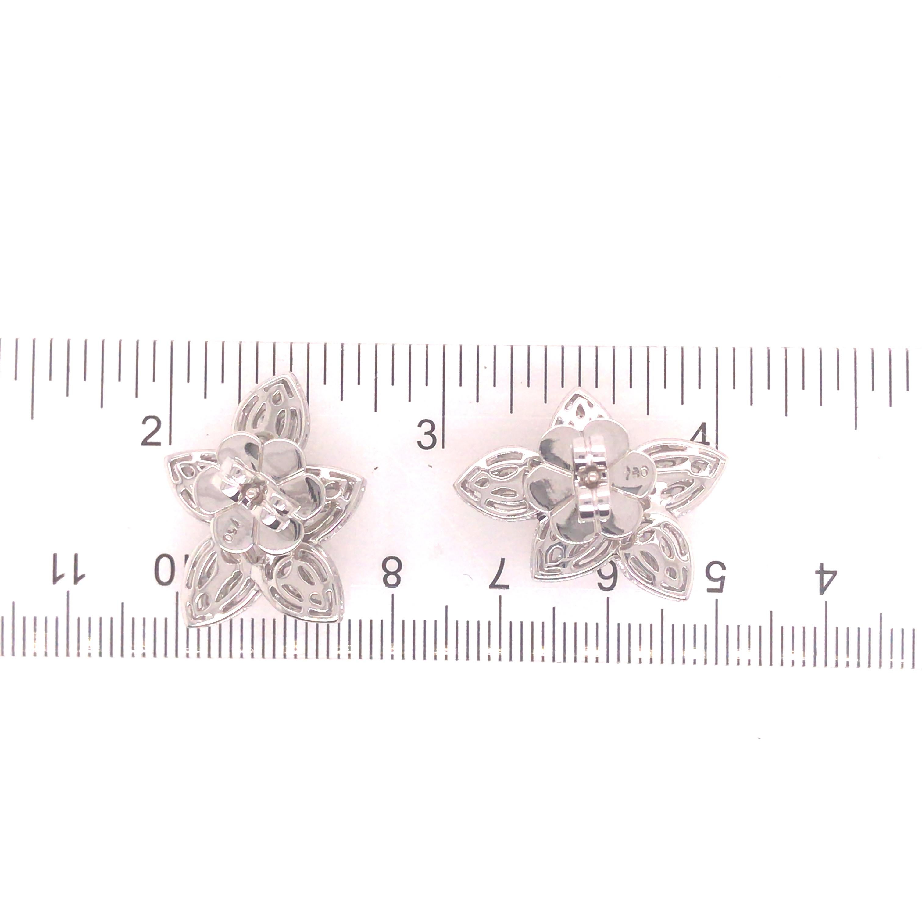 18K Diamond Cluster Flower Petal Earrings White Gold For Sale 3