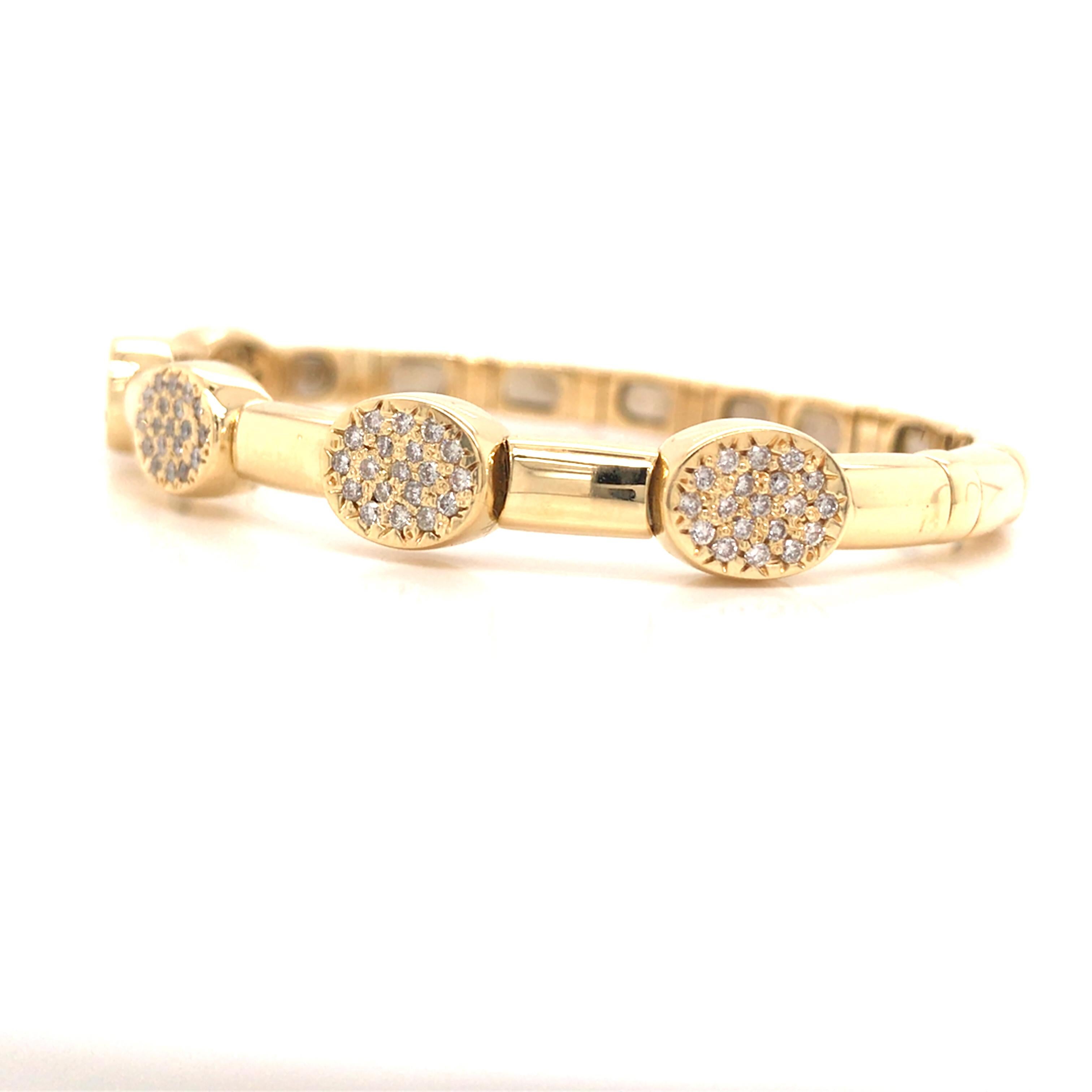 Round Cut 18K Diamond Cluster Station Bangle Yellow Gold For Sale