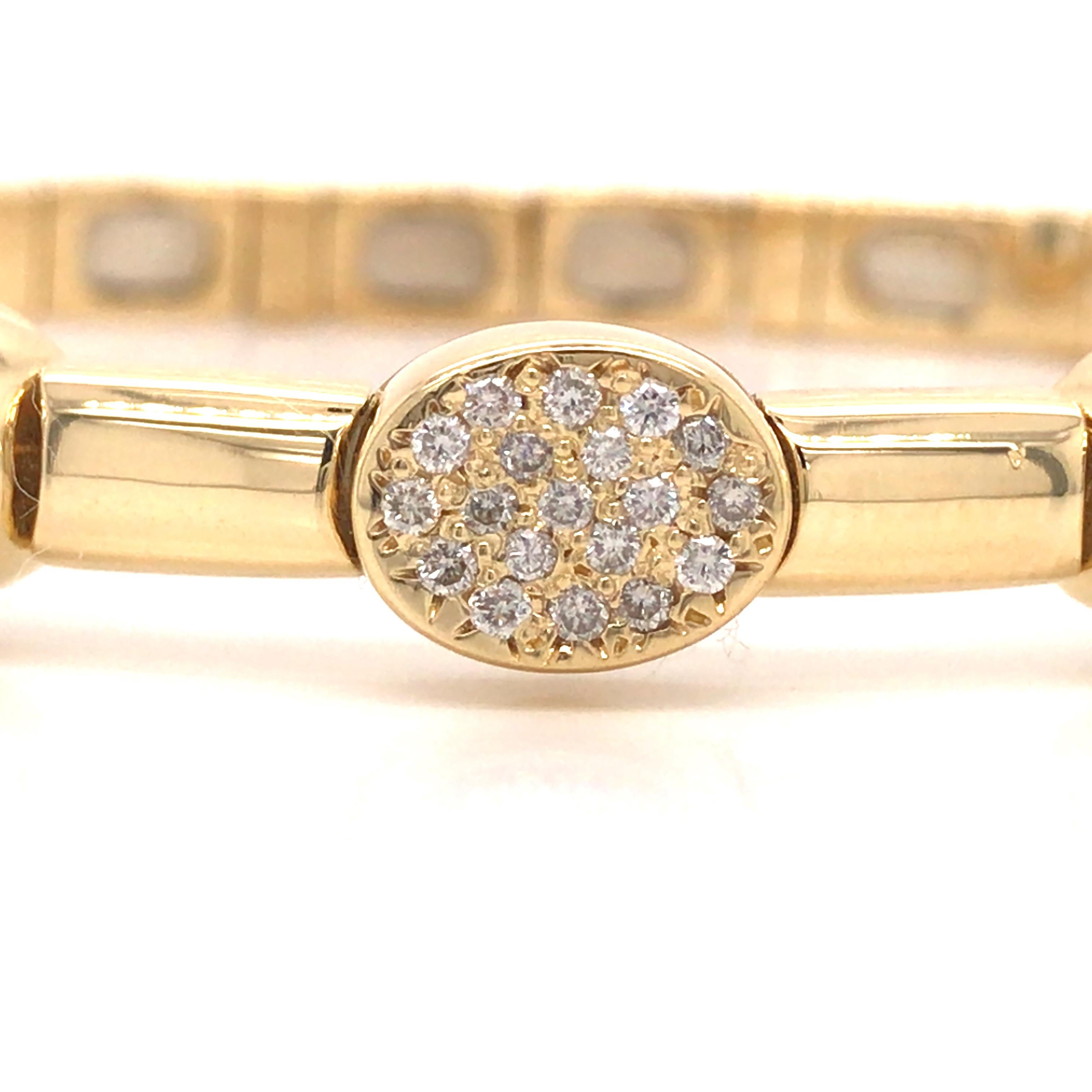 Women's 18K Diamond Cluster Station Bangle Yellow Gold For Sale