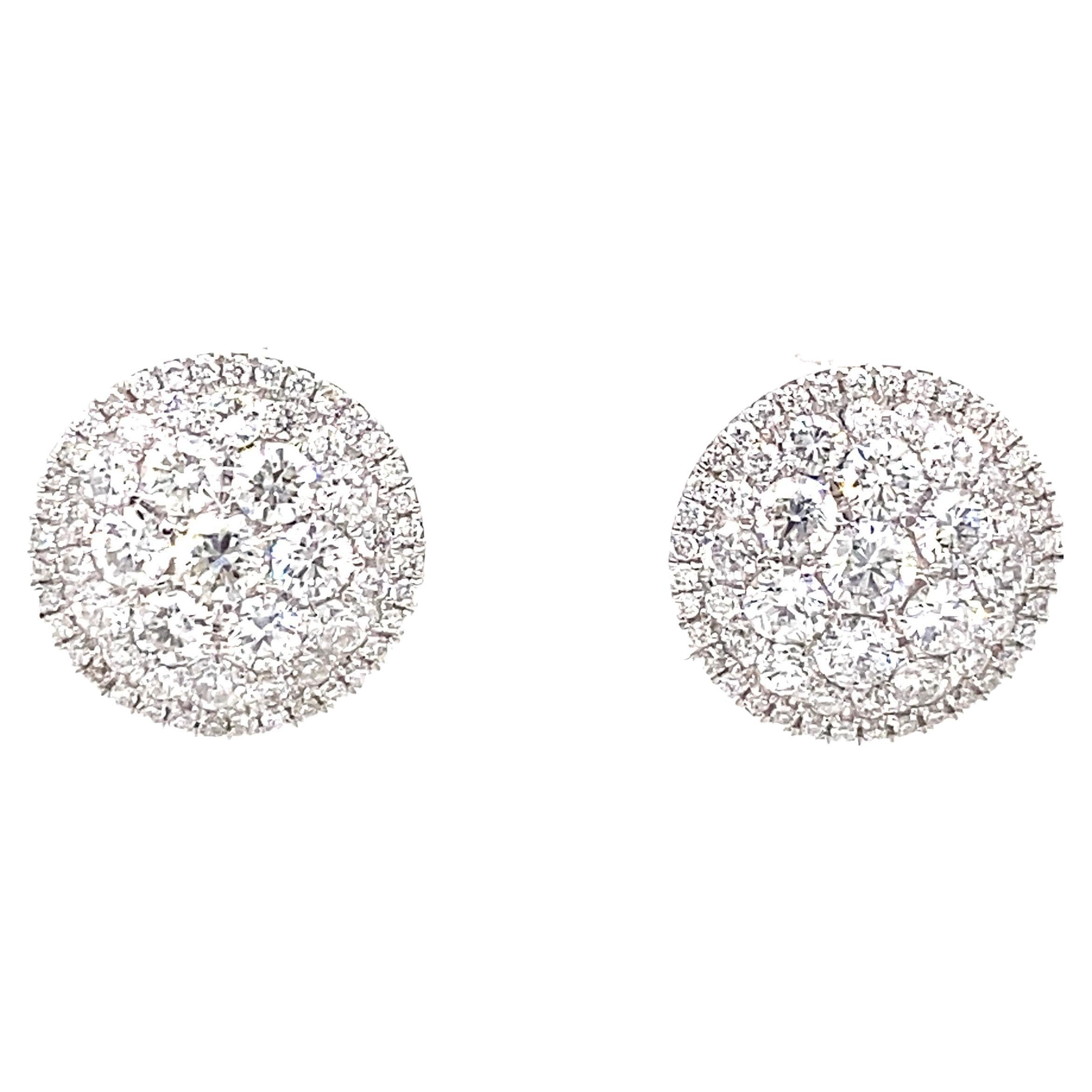 Luxle Diamond Cluster Stud Earrings in 18k White Gold For Sale at 1stDibs