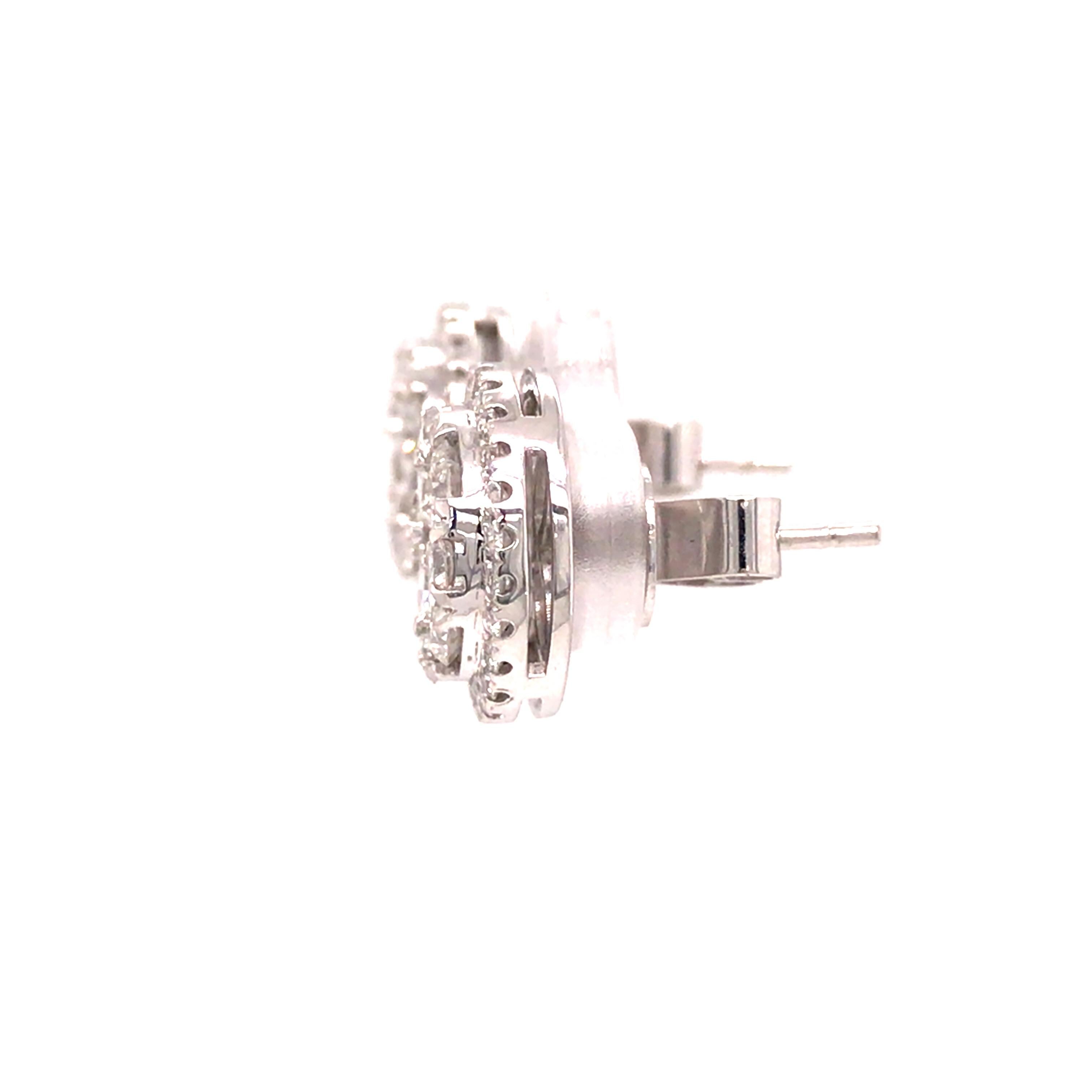 Round Cut 18K Diamond Cluster Studs White Gold