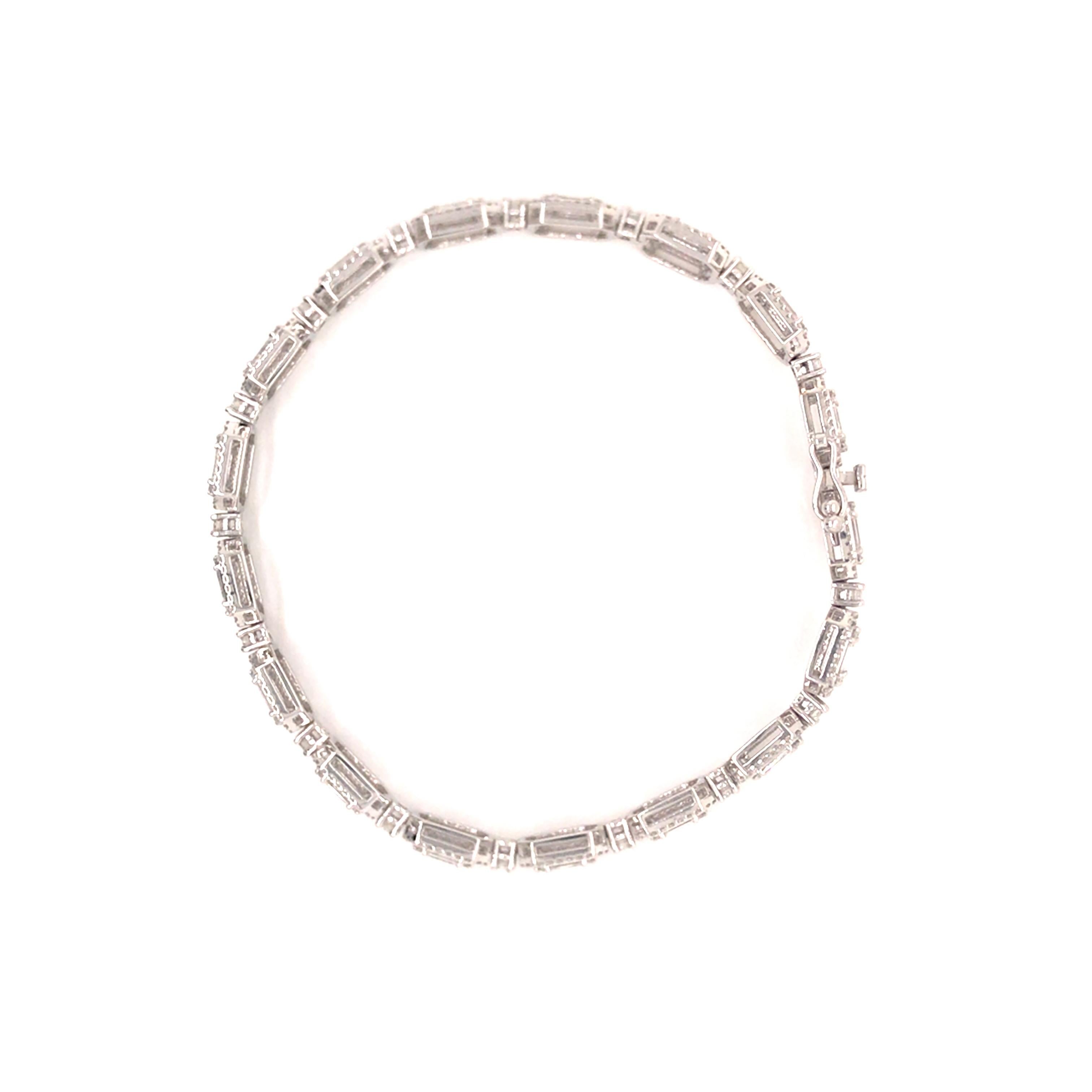 Women's 18K Diamond Cluster Tennis Bracelet White Gold For Sale