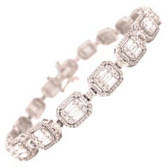 18K Diamond Cluster Tennis Bracelet White Gold