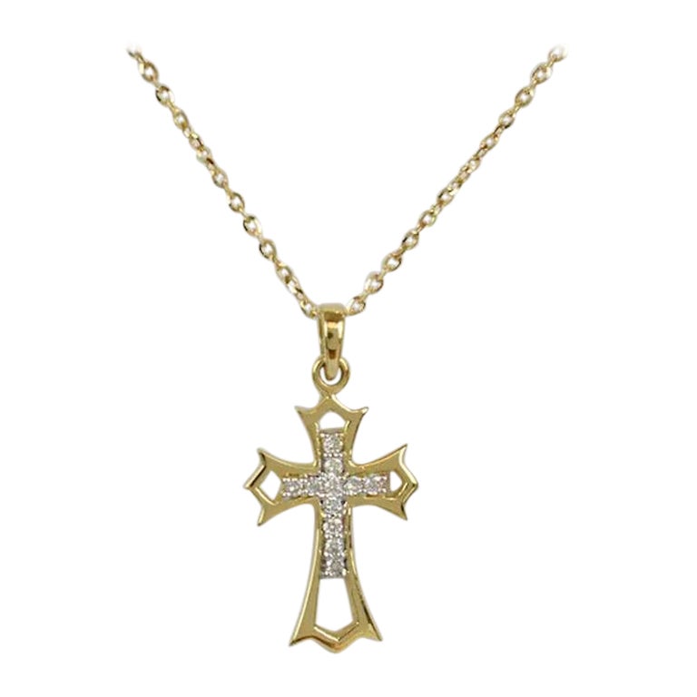 18k Solid Gold Diamond Cross Necklace 