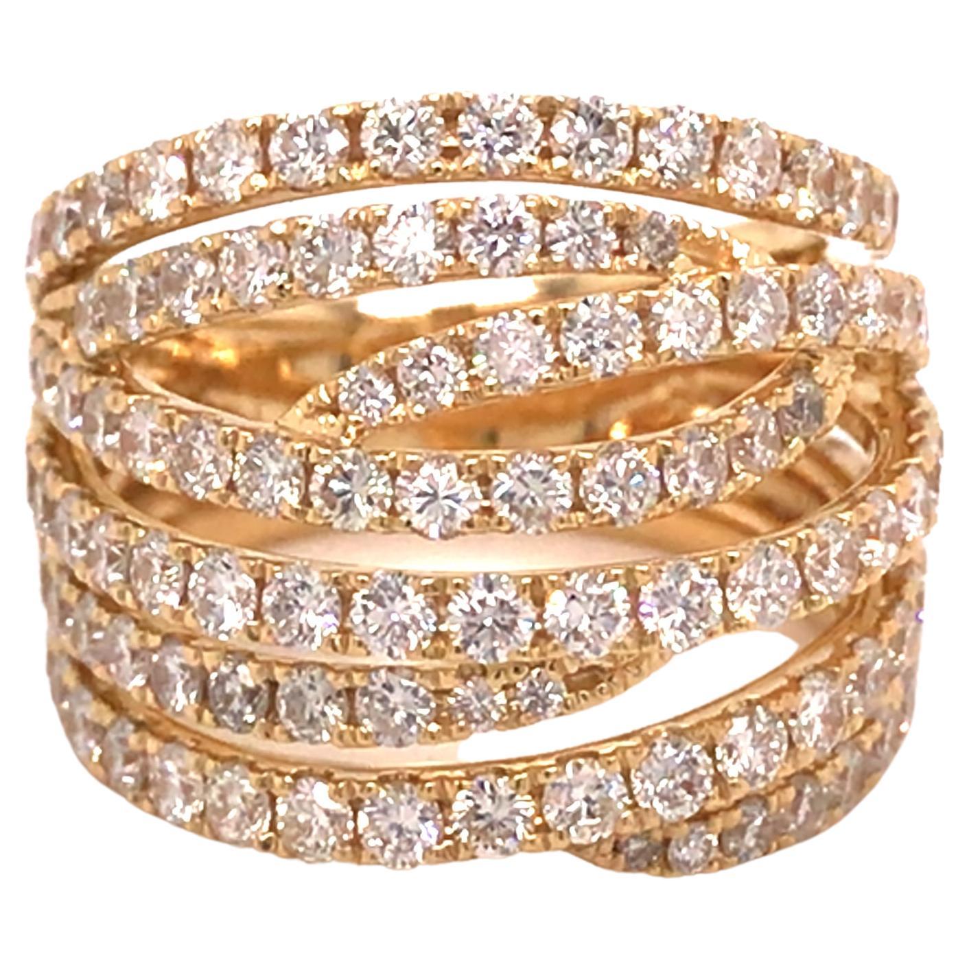18K Diamond Crossover Band Yellow Gold For Sale