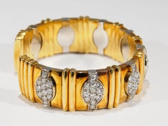 18 Karat Diamond Cuff Bracelet Flexible Yellow White Gold 6.40 Carat