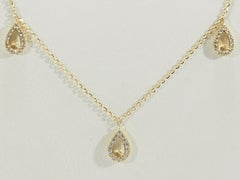 18 Karat Diamond Dangle Necklace Cluster Station Yellow Gold 0.42 Carat