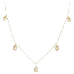 18 Karat Diamond Dangle Necklace Cluster Station Yellow Gold 0.42 Carat