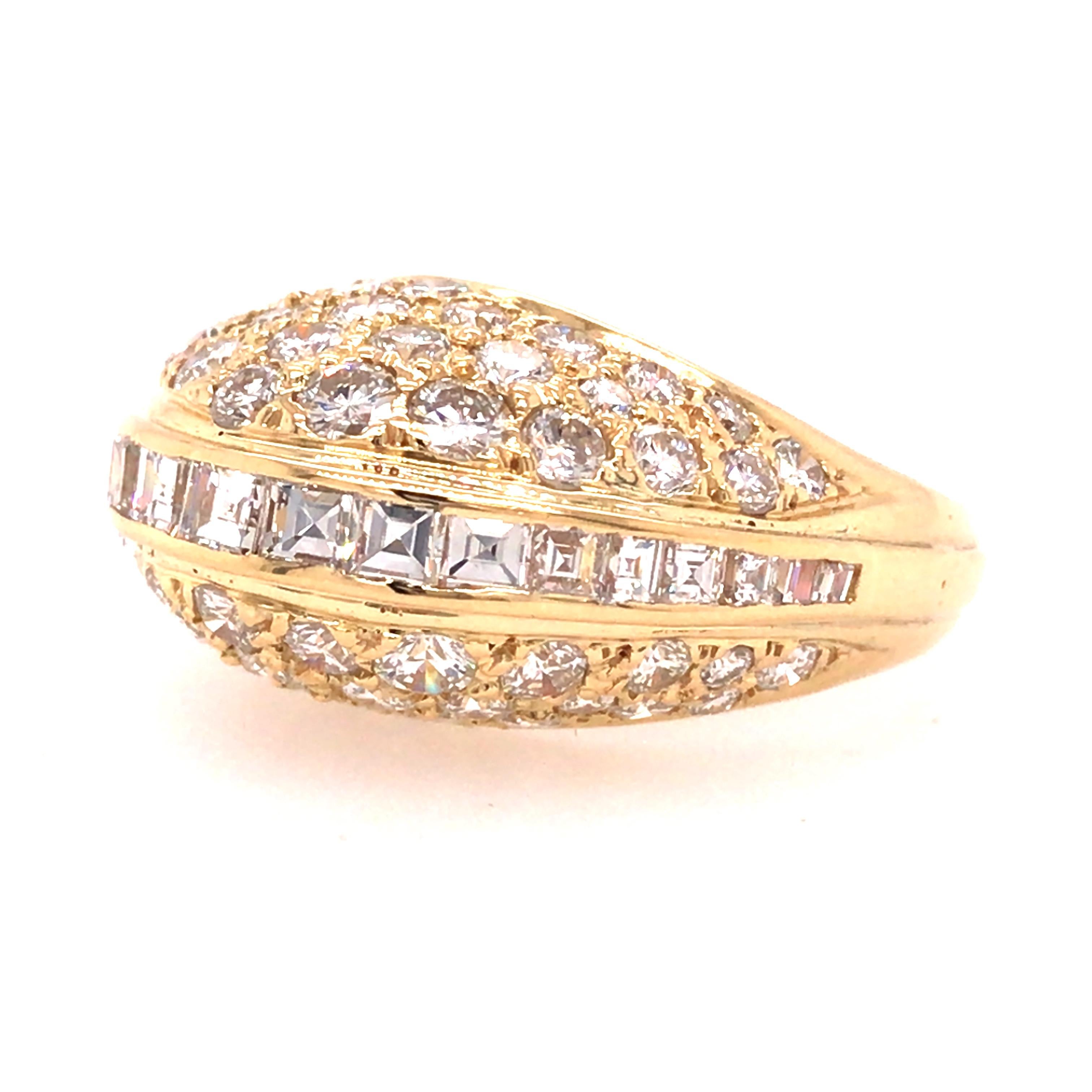 Princess Cut 18K Diamond Dome Ring Yellow Gold For Sale