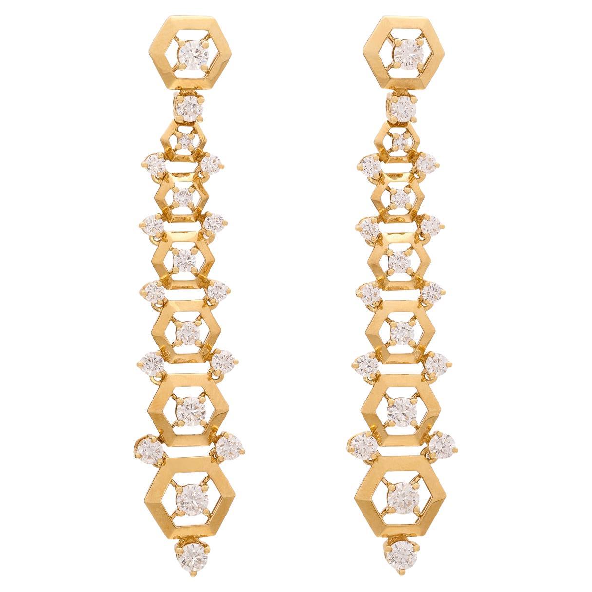 18k Diamond Drop Earrings by Maria Canale For Sale