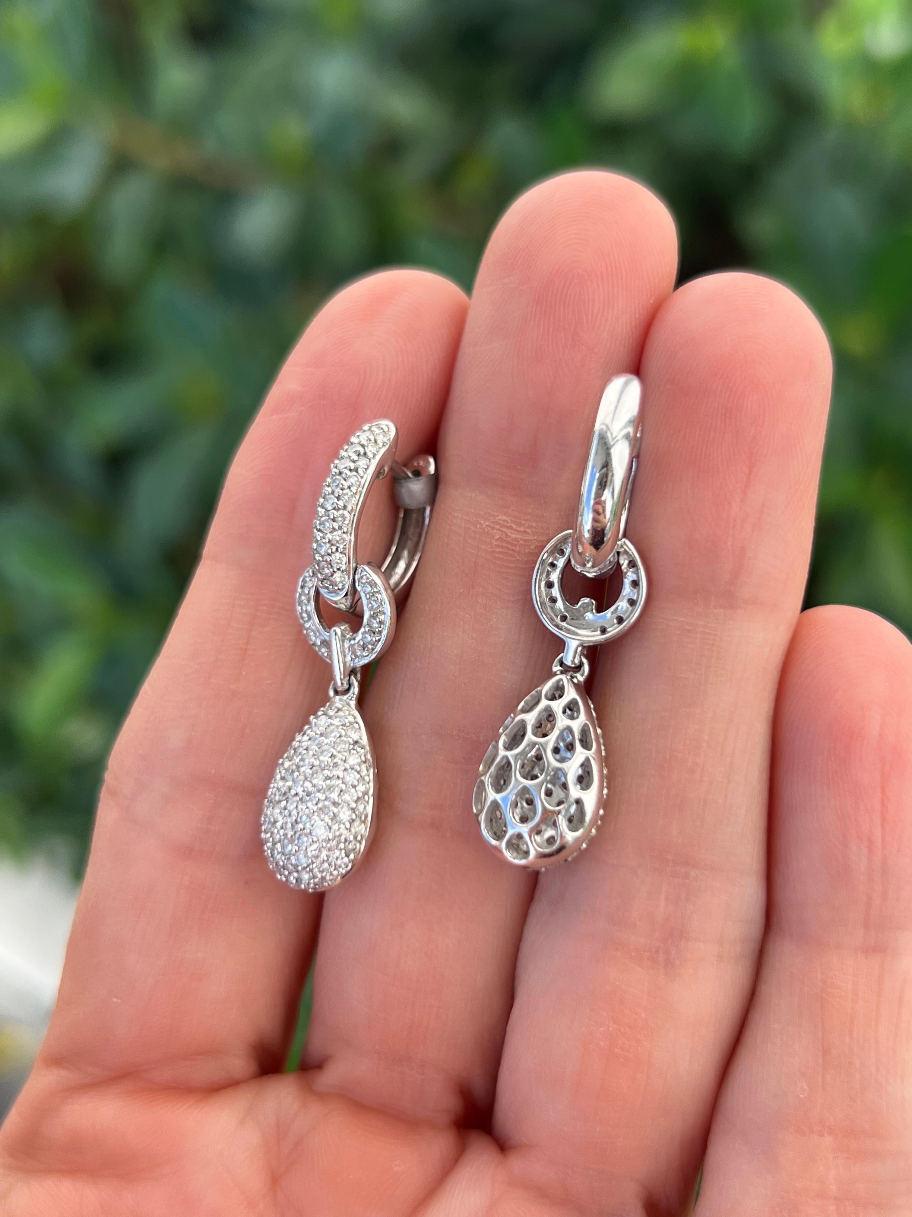 Modern 18K Diamond Drop Huggy Earrings For Sale