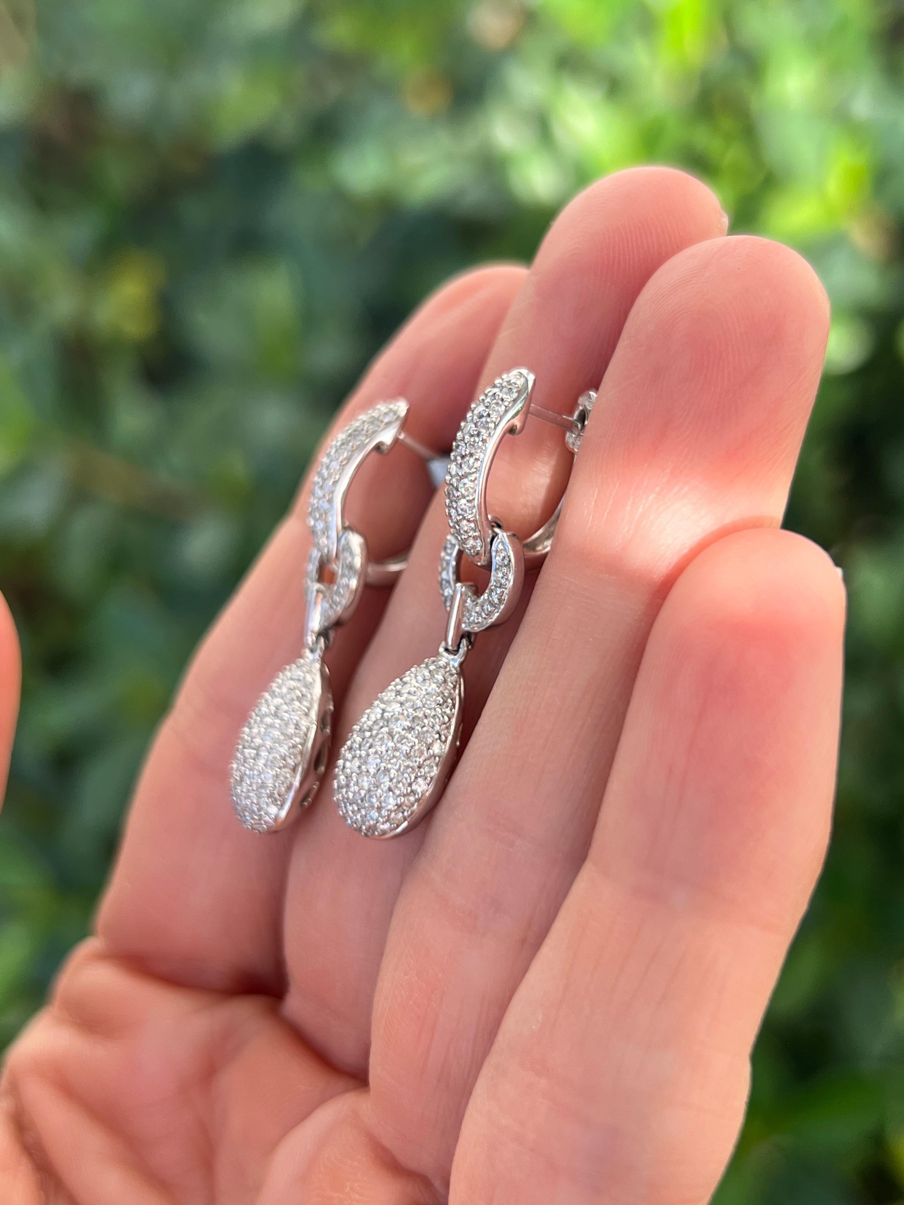 Women's 18K Diamond Drop Huggy Earrings For Sale