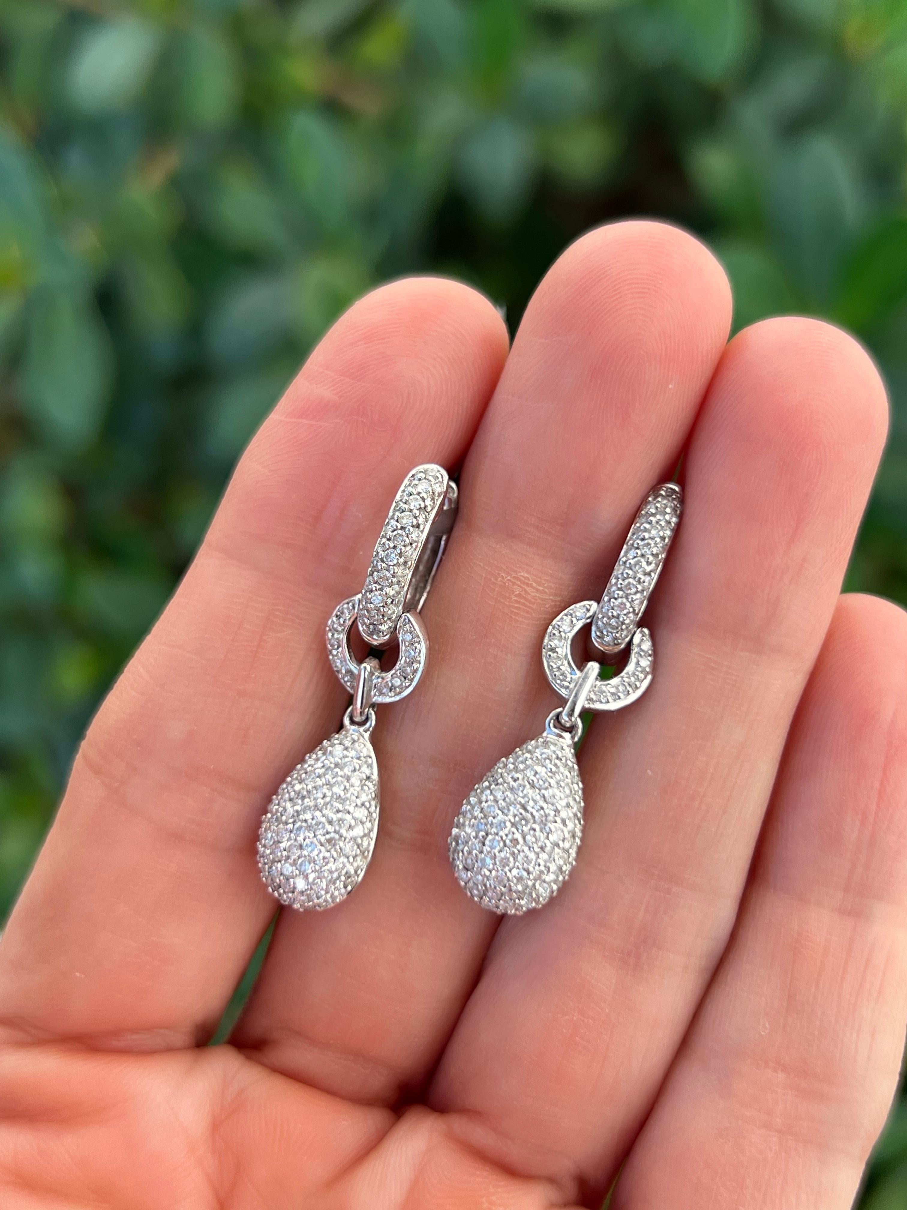 18K Diamond Drop Huggy Earrings For Sale 1