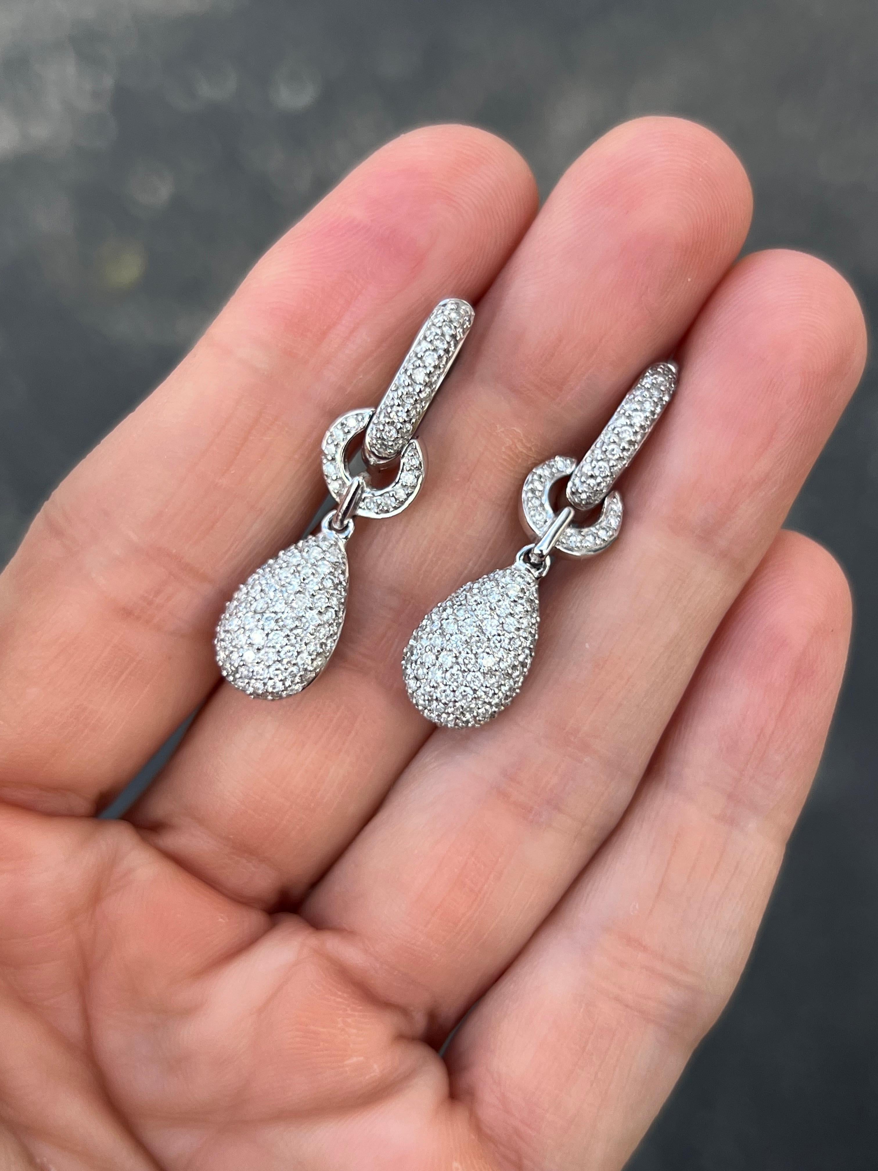 18K Diamond Drop Huggy Earrings For Sale 2