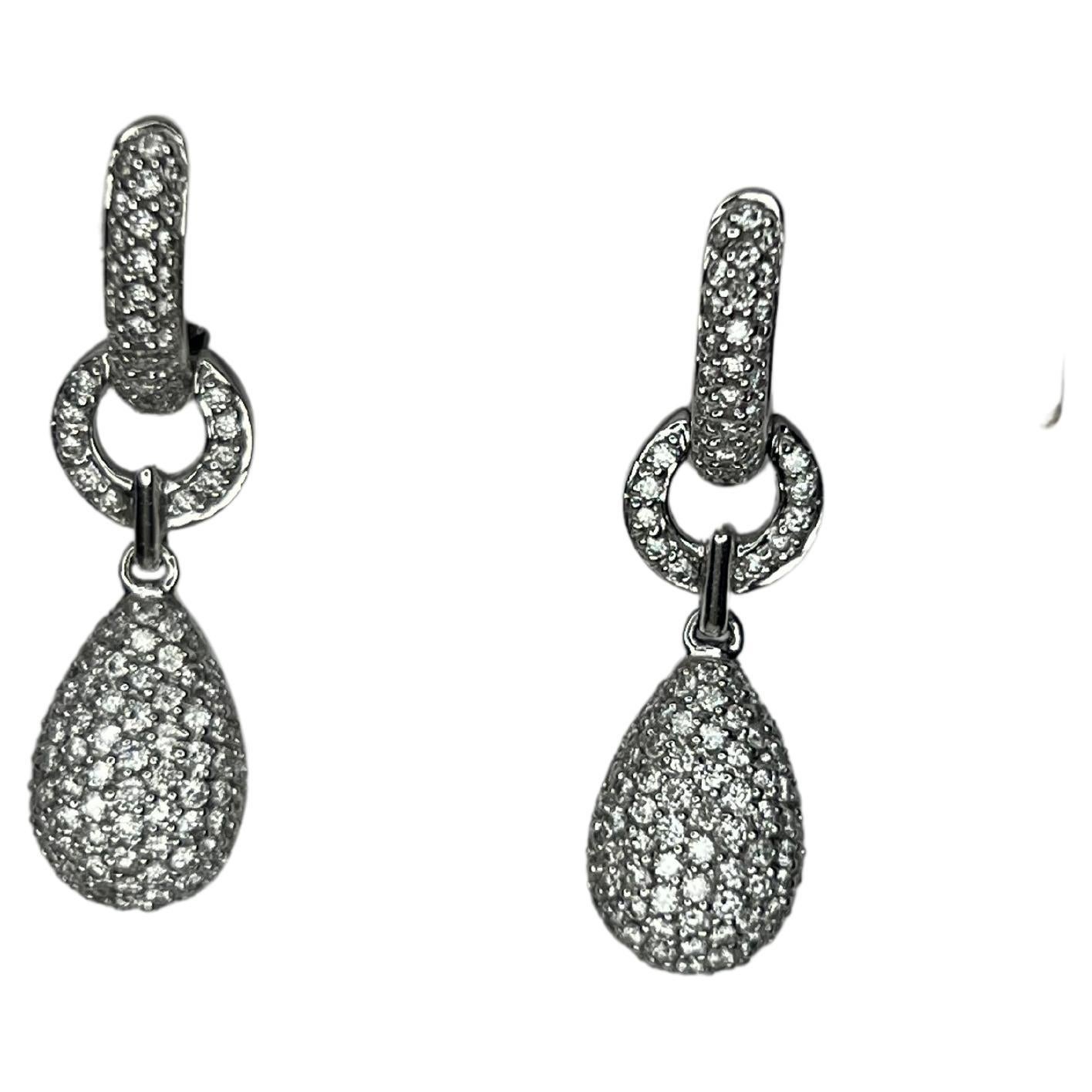 18K Diamond Drop Huggy Earrings For Sale