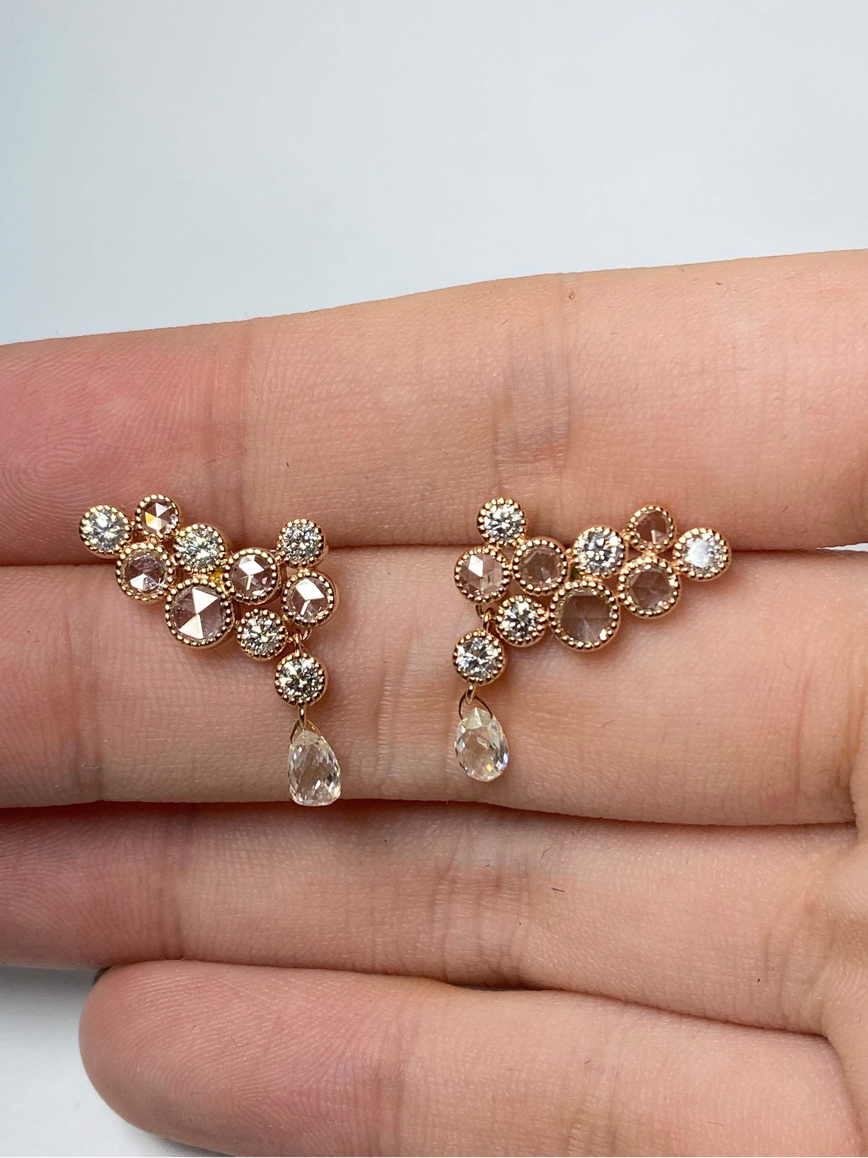 Taille rose Boucles d'oreilles diamant 18 carats en vente