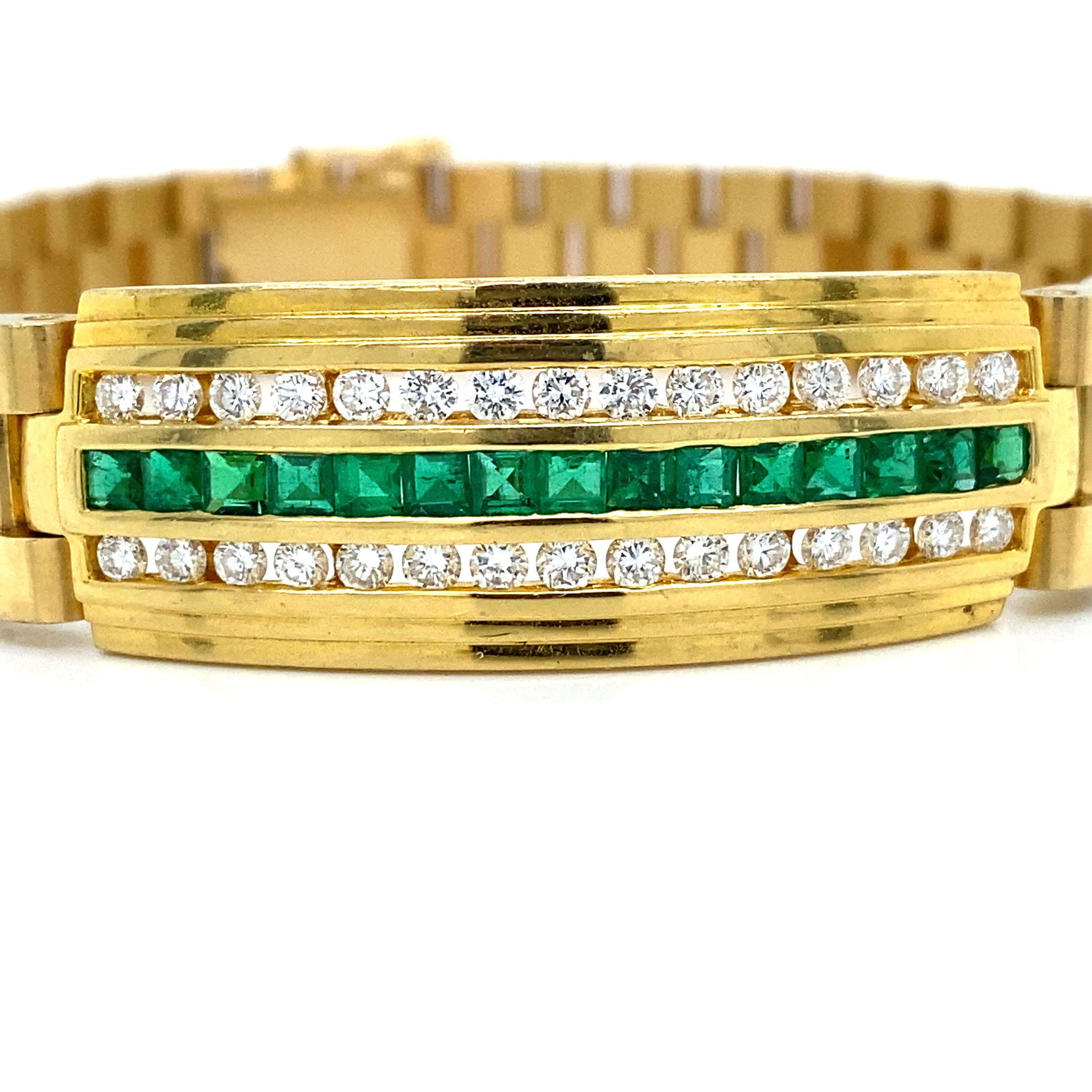 Princess Cut 18K Diamond Emerald Bracelet Yellow Gold