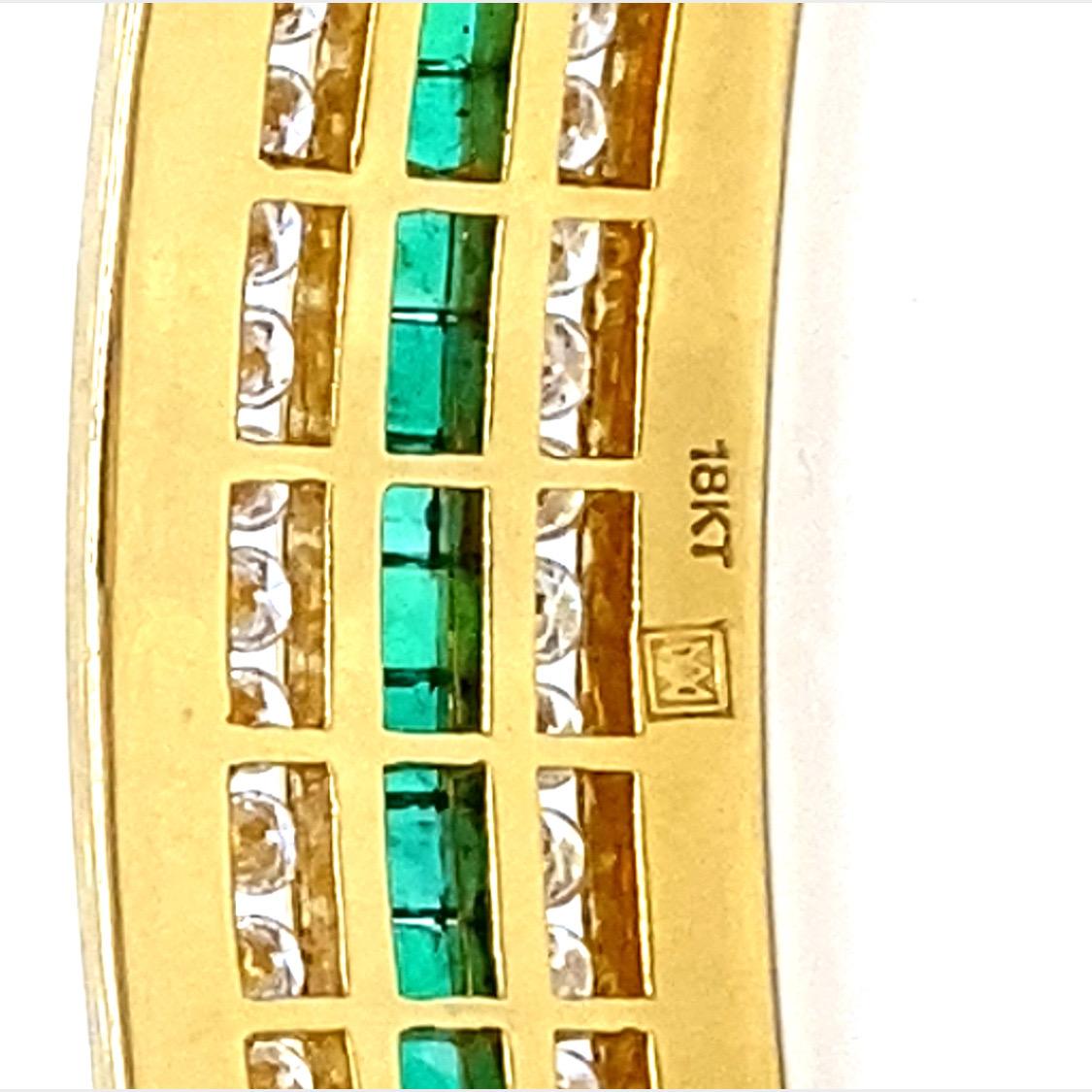 18K Diamond Emerald Bracelet Yellow Gold 2