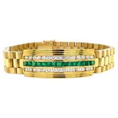 18K Diamond Emerald Bracelet Yellow Gold